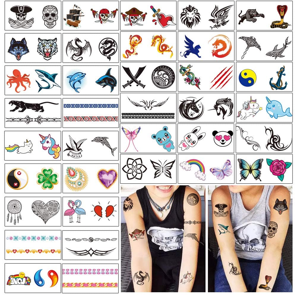 Temporary Tattoos for Kids - 72 Tattoos on 36 Sheets