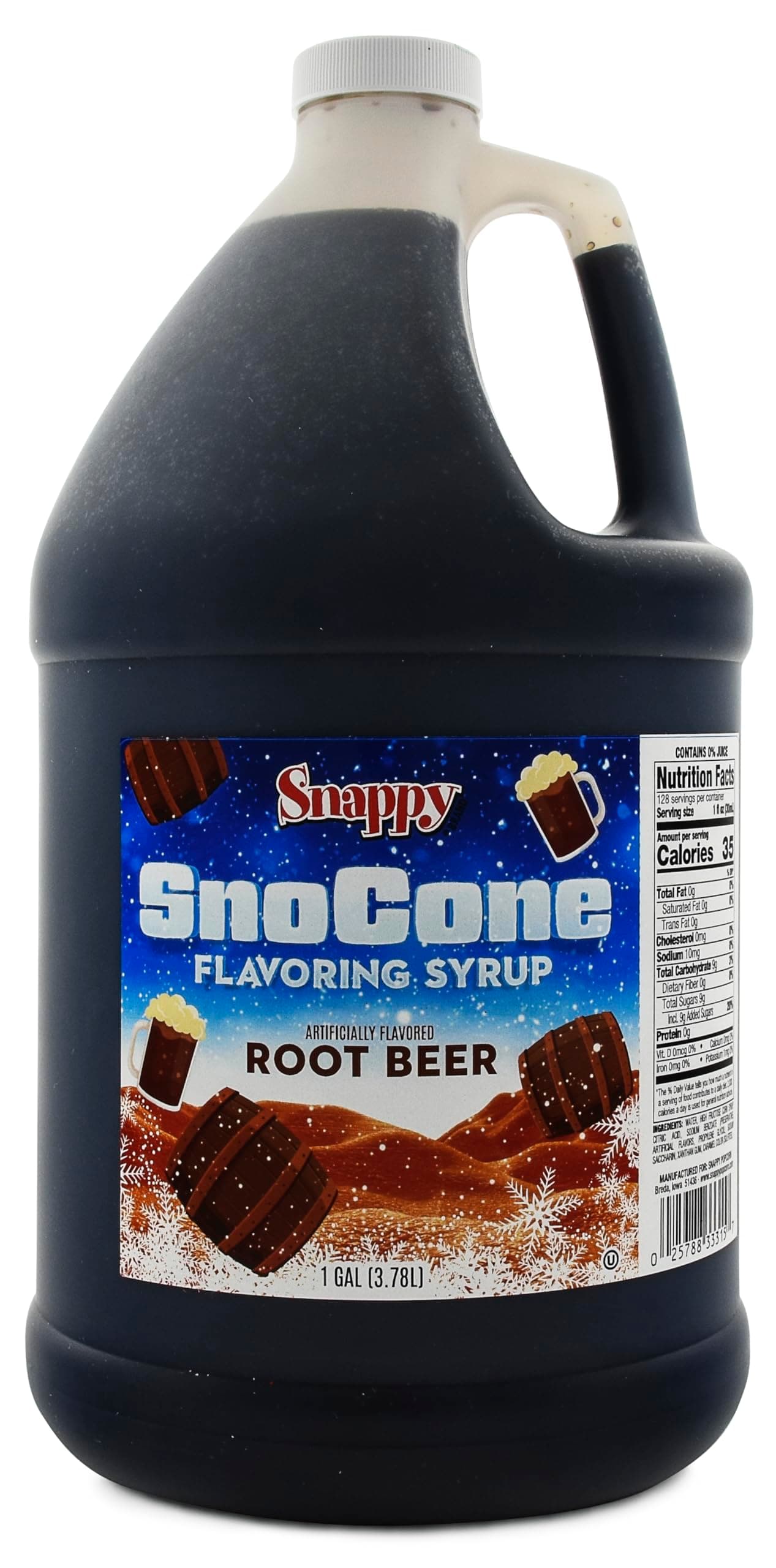 Snappy Root Beer Sno Cone Syrup, 1 Gallon (128 oz), Ready to Use for Snow Cone Machines and Shaved Ice