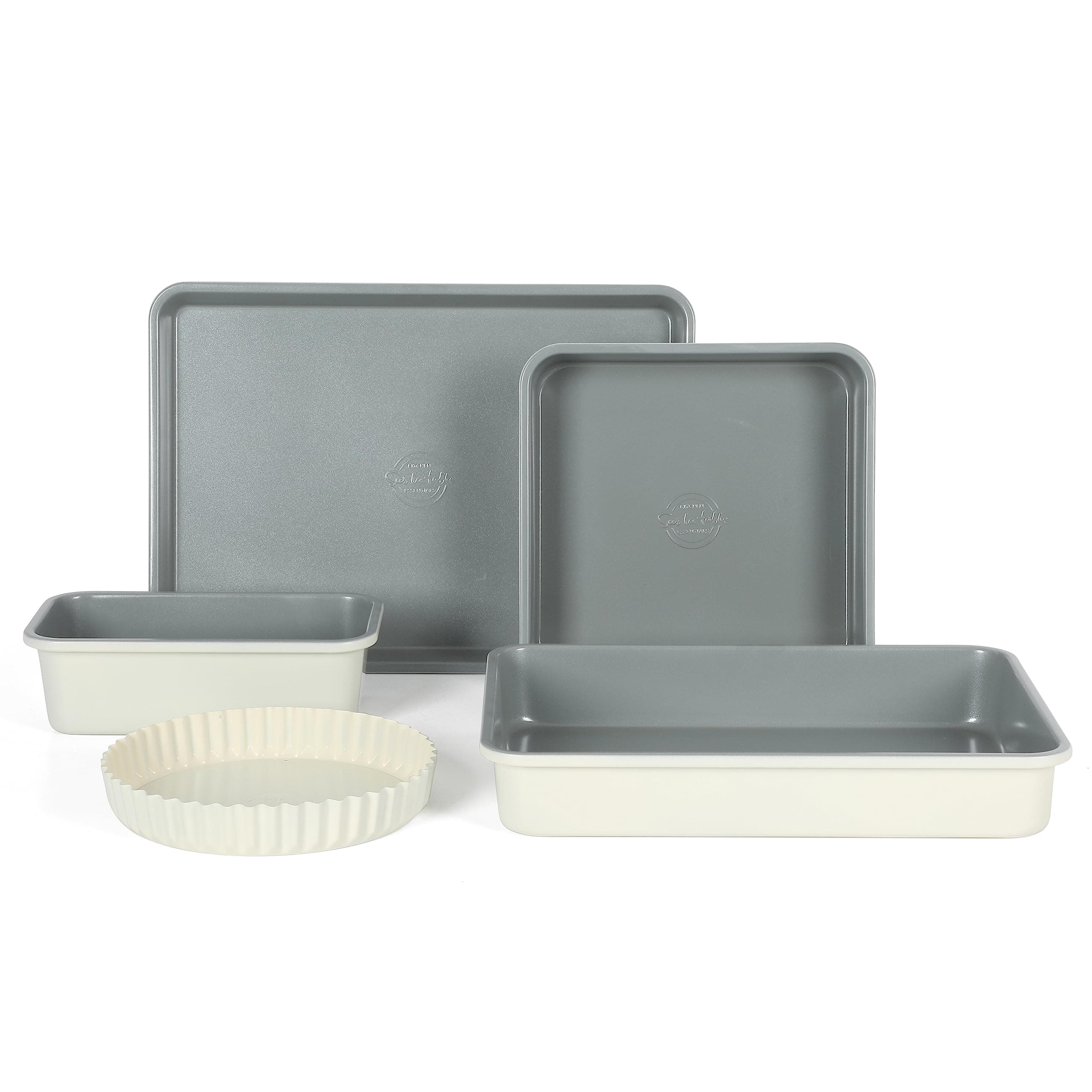Sur La TableKitchen Essential Carbon Steel Bakeware Set W/Premium PFA Free Grey Ceramic Nonstick - Linen White Exterior