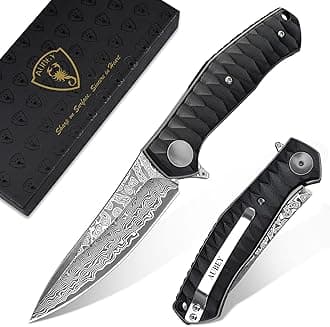 Damascus Pocket Knife for Men with Clip EDC, 3.23" VG10 Core Damascus Steel Blade Folding Knife with Black Aluminum Handle, Sharp Camping Knife