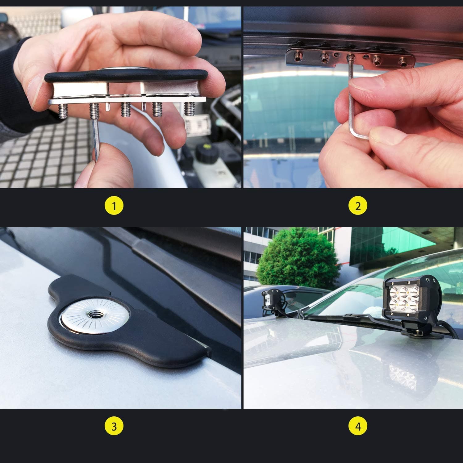 Nilight 2pcs LED Light Bar Mount Bracket Universal Hood LED Work Light Bar Mount Bracket Clamp Holder for Jeep Truck Off-Road Installation No Drill Required