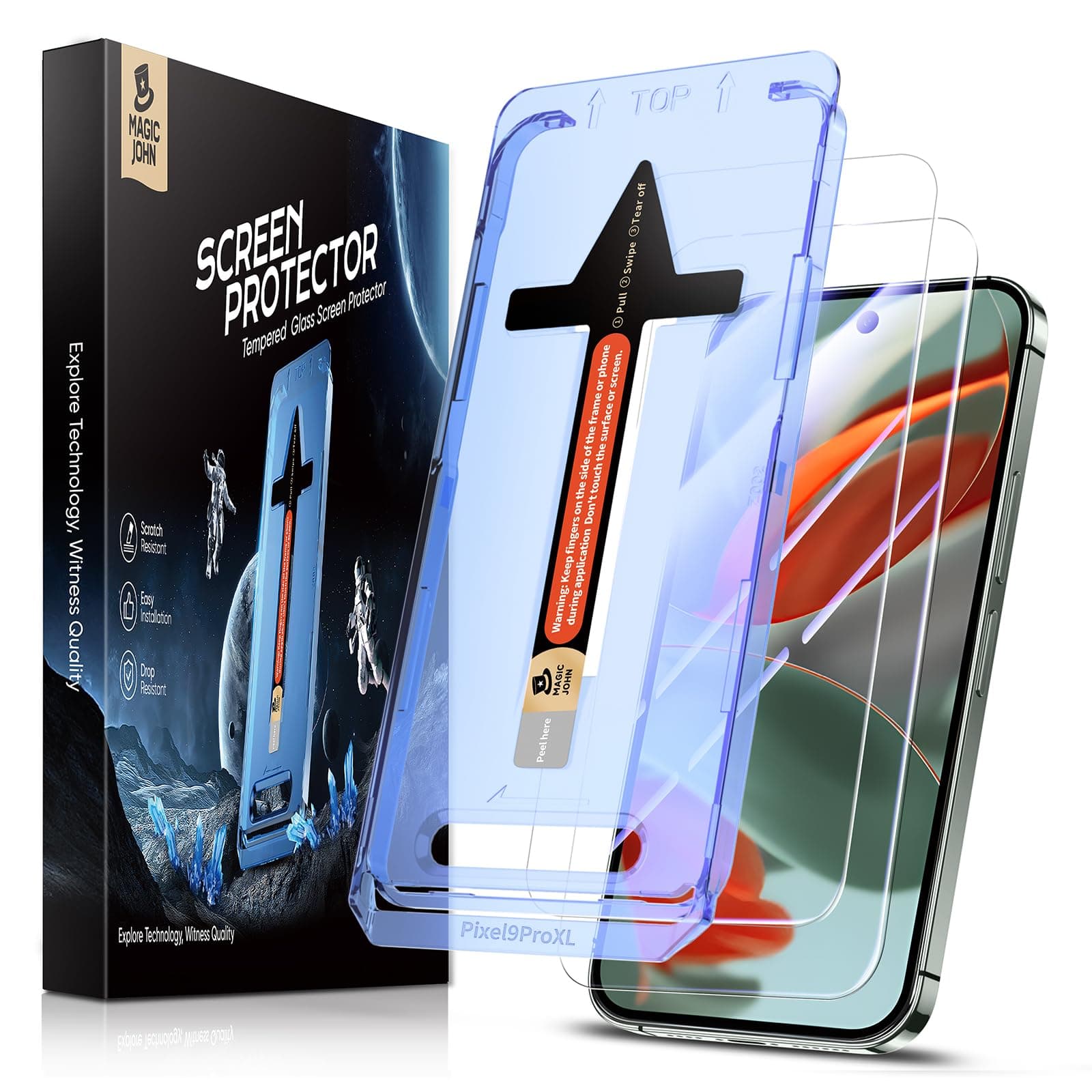 MAGIC JOHN 2 Pack for Google Pixel 9 Pro XL Tempered Glass Screen Protector, Auto Dust-Elimination, Bubble Free, HD Clear, Easy Installation