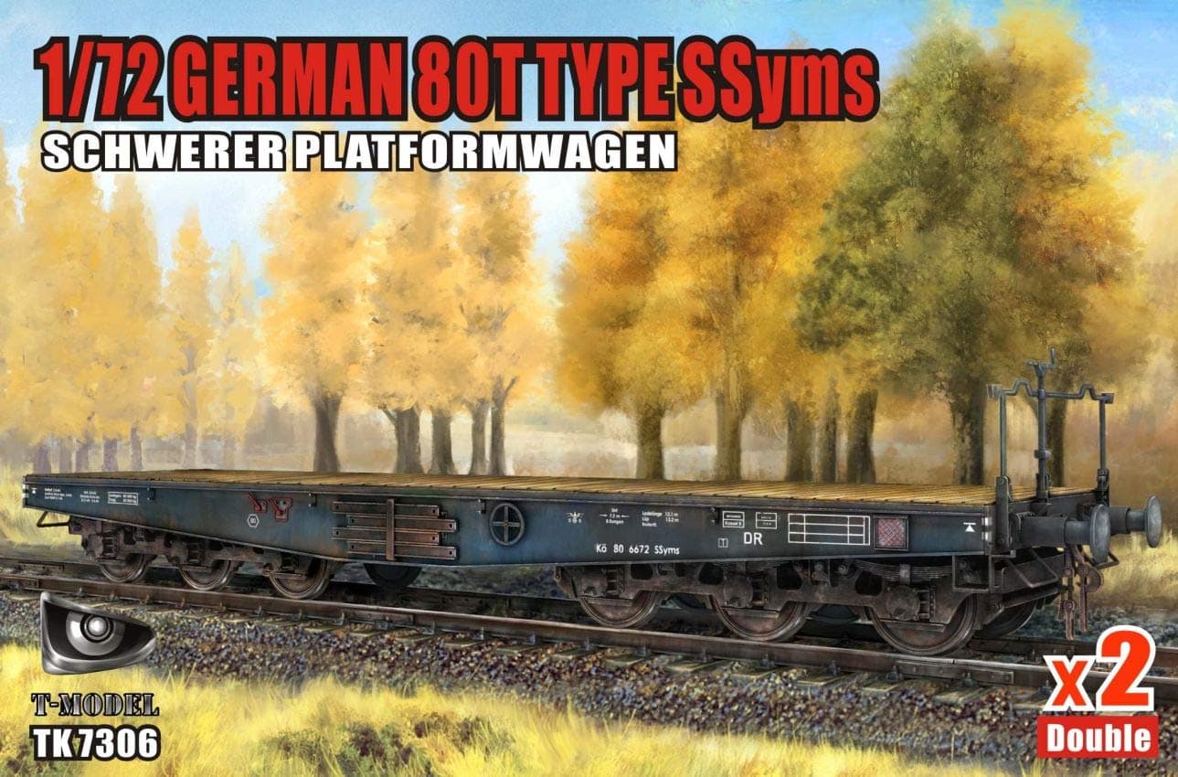 T-Model 1/72 Scale German 80T Type SSyms Schwerer Plattformwagen x2 Double Iron Oak Leaf ver. - Plastic Model Building Kit # TK7306-D-I