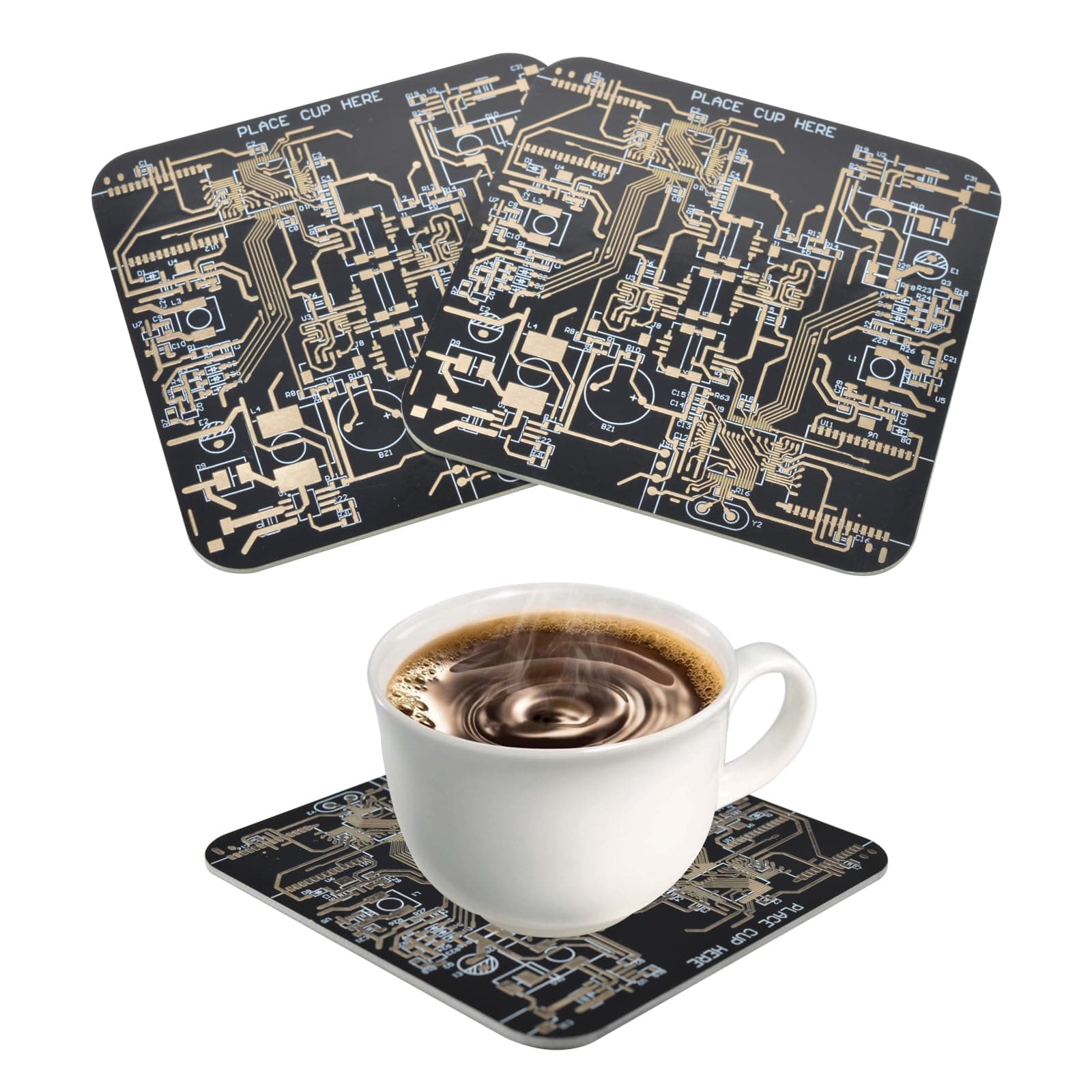 2 Pcs Circuit Board Coasters for Drinks in PCB-Design Black Immersion Gold Circuit Board Coasters for Men Funny Drink Coasters for Party Bar Office Geek Men Nerd Engineer Gifts (2 x Black)