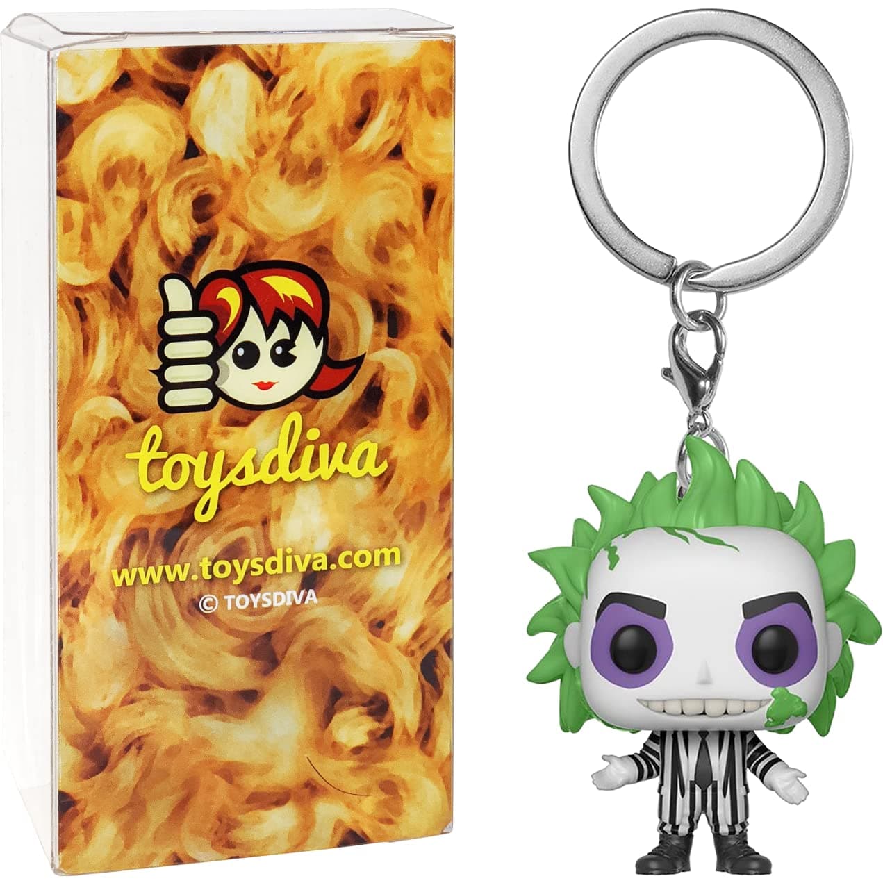 B e e t l e j u i c e : Pocket P o p ! Mini-Figural K e y c h a i n Bundle with 1 Compatible 'ToysDiva' Graphic Protector (49826 - B)