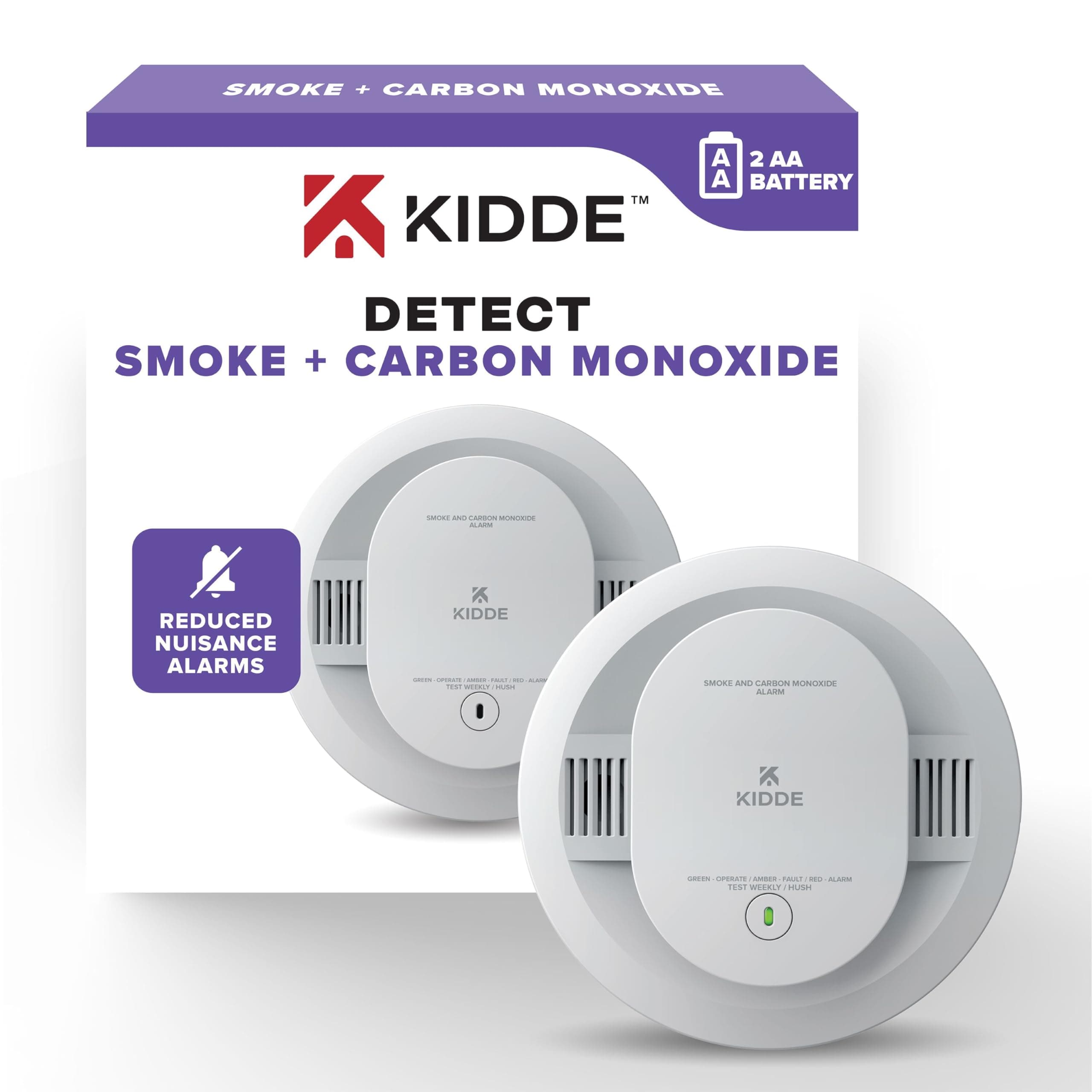 Kidde Smoke and Carbon Monoxide Detector, AA Battery Powered with LED Status Lights, 85 dB Alarm, 5 inches, 30CUDR, 1 Pack