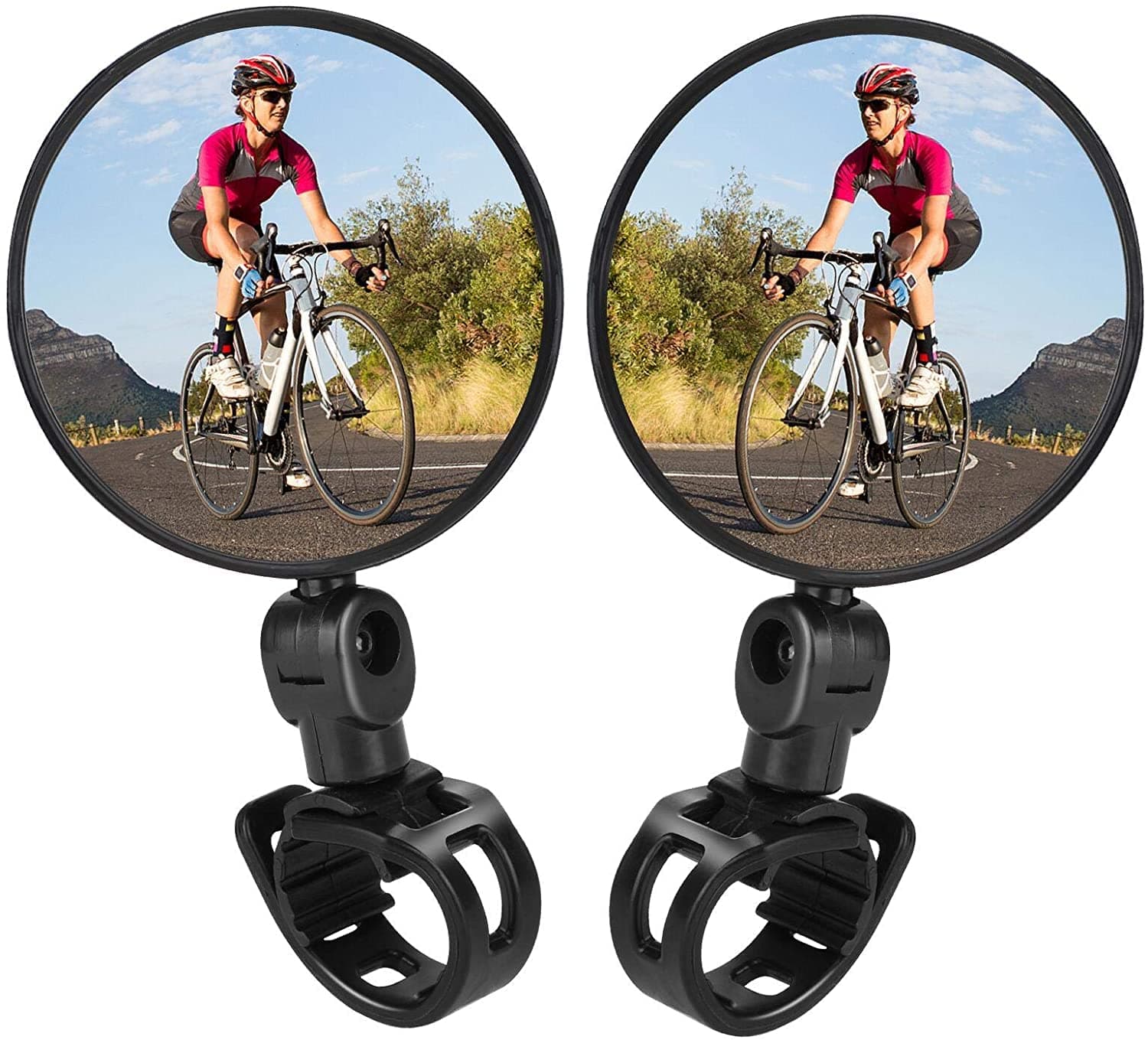 Bicycle Mirror, Bicycle Cycling Rear View Safe Mirrors, Adjustable Rotatable Handlebars Mounted Plastic Convex Mirror for Cycle (1 Pair)