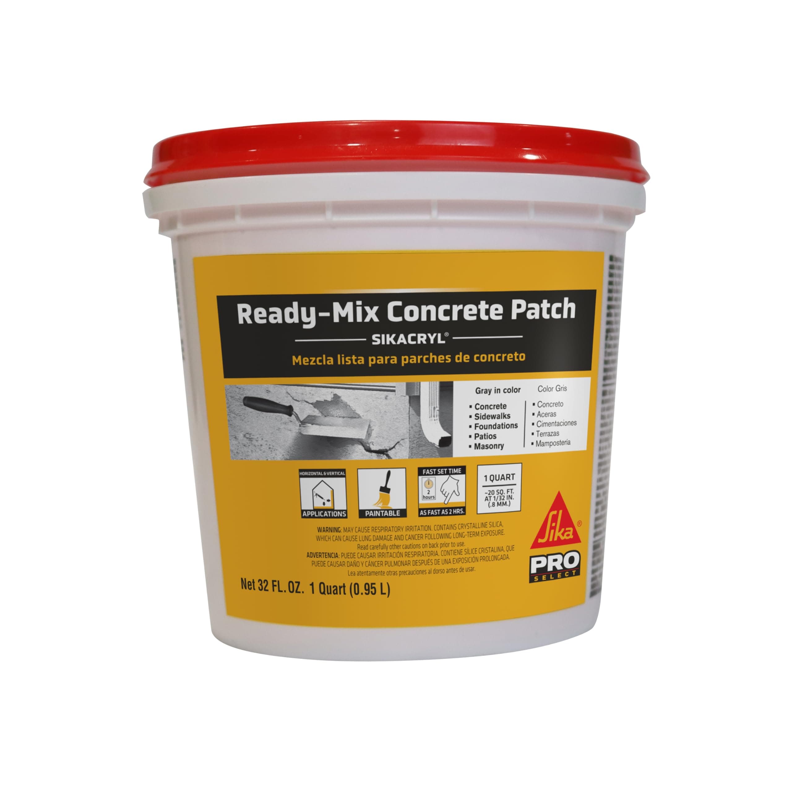 Sikacryl - Gray - Ready-Mix Concrete Patch - for Repairing spalls and Cracks in Concrete and Masonry - Textured - 1 qt (Pack of 1)