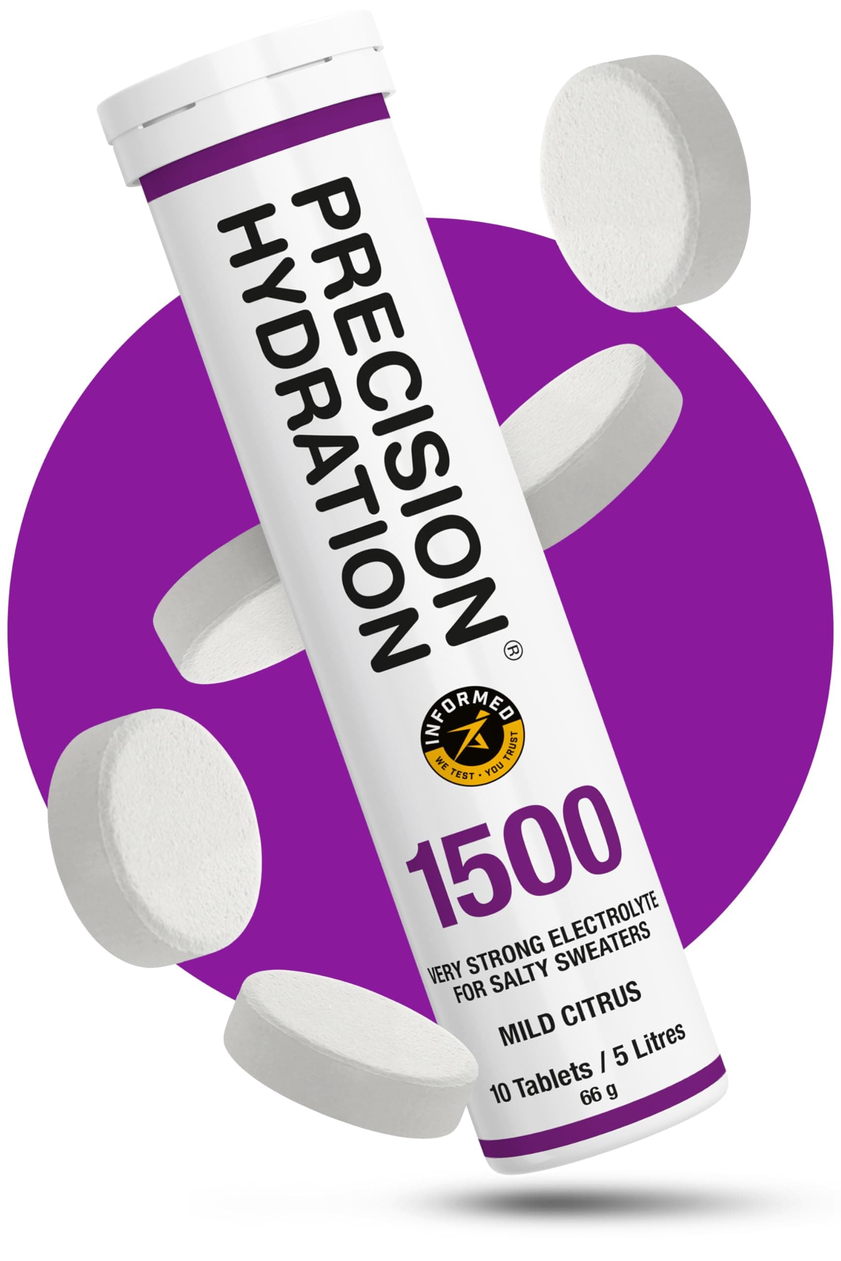 Electrolyte Tablets - Multi Strength Effervescent Hydration Tablets - Combats Cramp - Low Calorie, Gluten Free, Vegan/Vegetarian Friendly (1 Tube, 1500mg/L - Purple Tube)