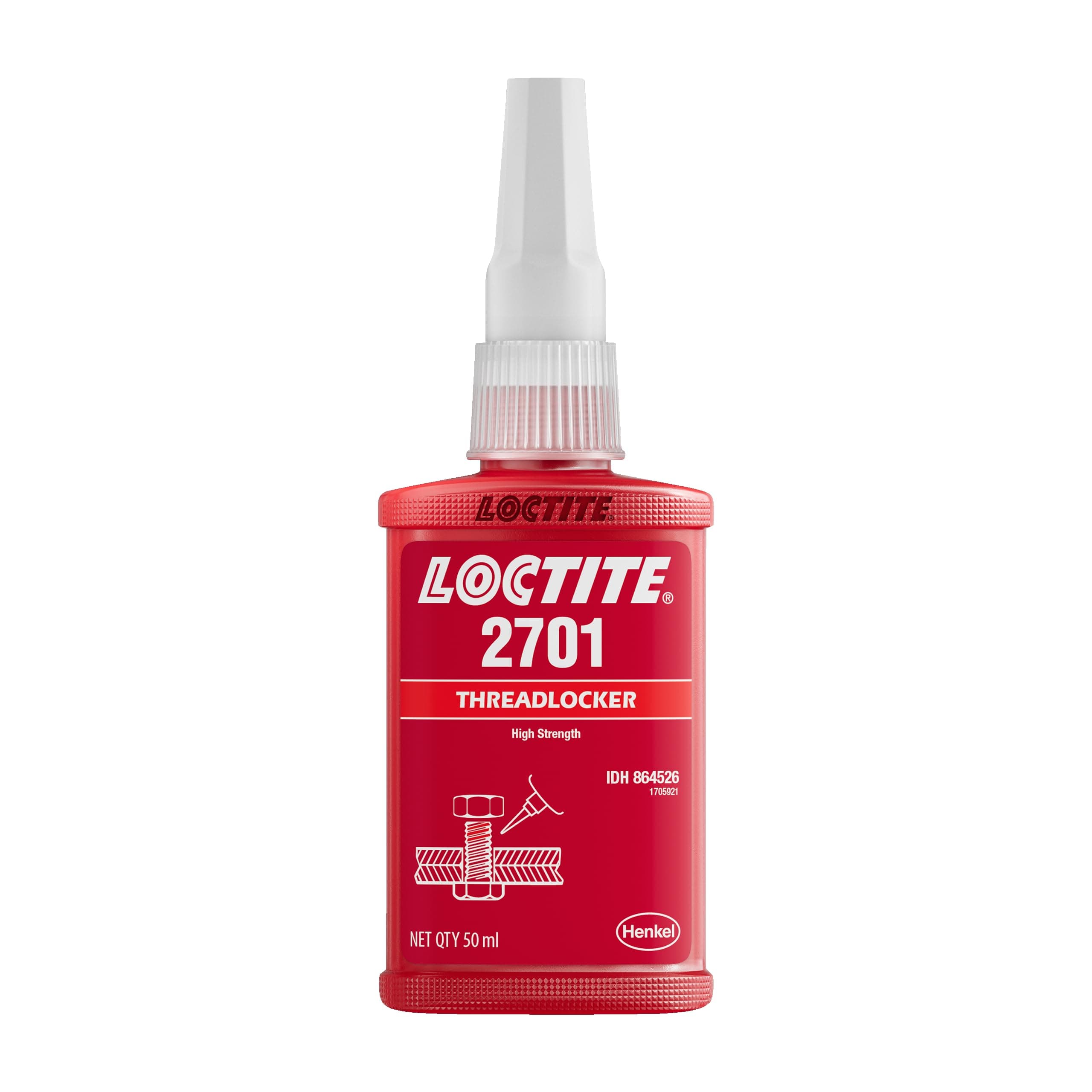 2701-50ml, threadlocker, green, low viscosity, high strength, tolerates slight contaminations of industrial oils, suitable for all metal fasteners, Low viscosity, resists vibration