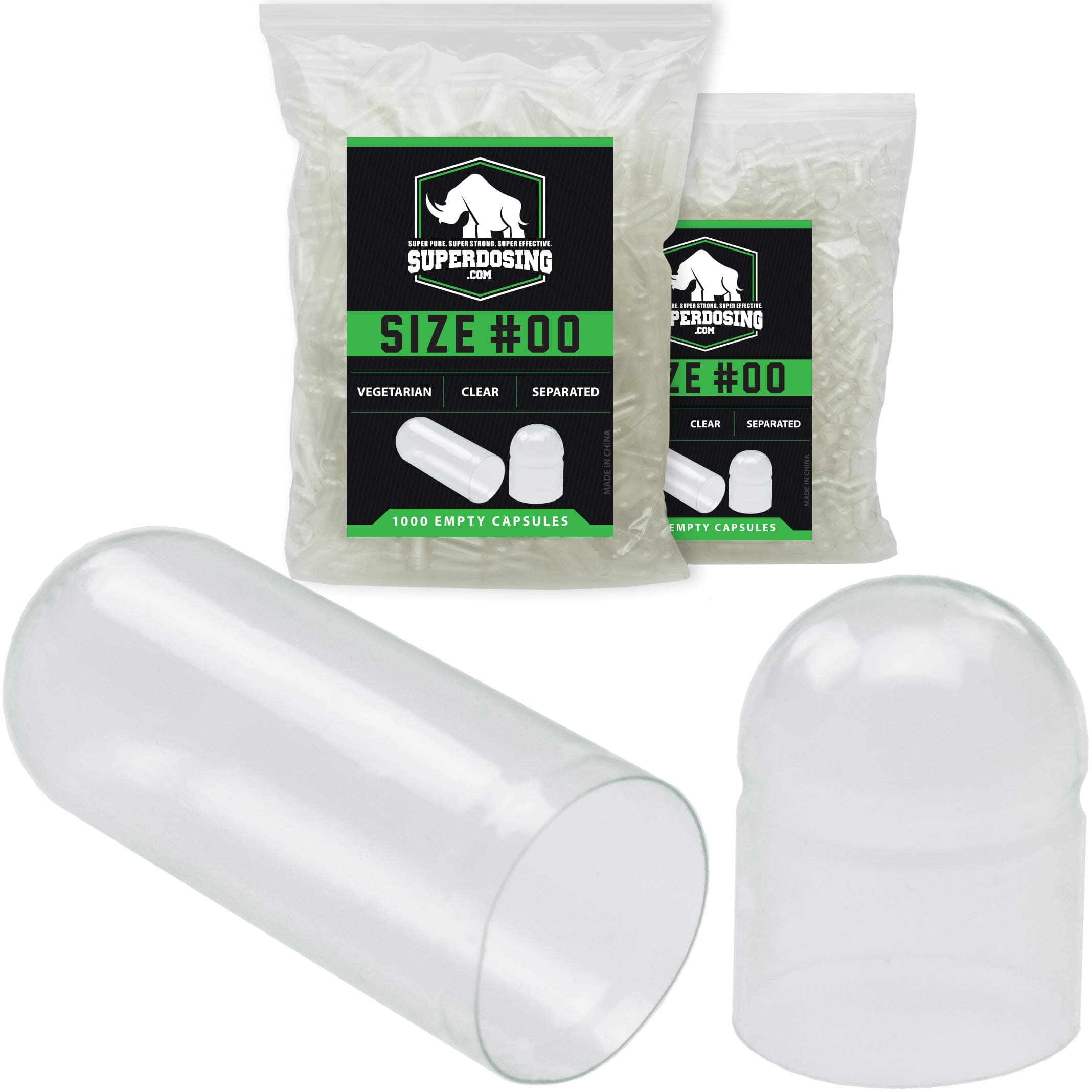 Fast Dissolving, Easy Snap Vegan 00 Capsules 500pk. Pharma-Grade, Easily Digested Pre-Separated Vegetarian Capsules Bulk Gel Pack. Best Clear Locking Gelatin Caps for Custom Vitamins or Nootropics