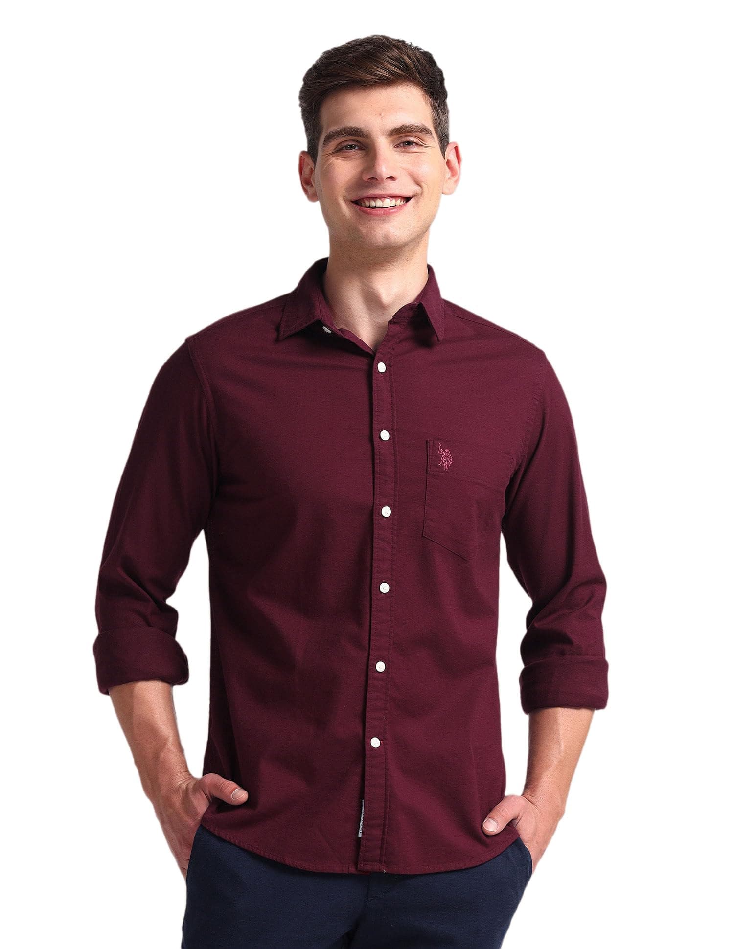 U.S. POLO ASSN. Men's Solid Cotton Dobby Tailored Fit Shirt