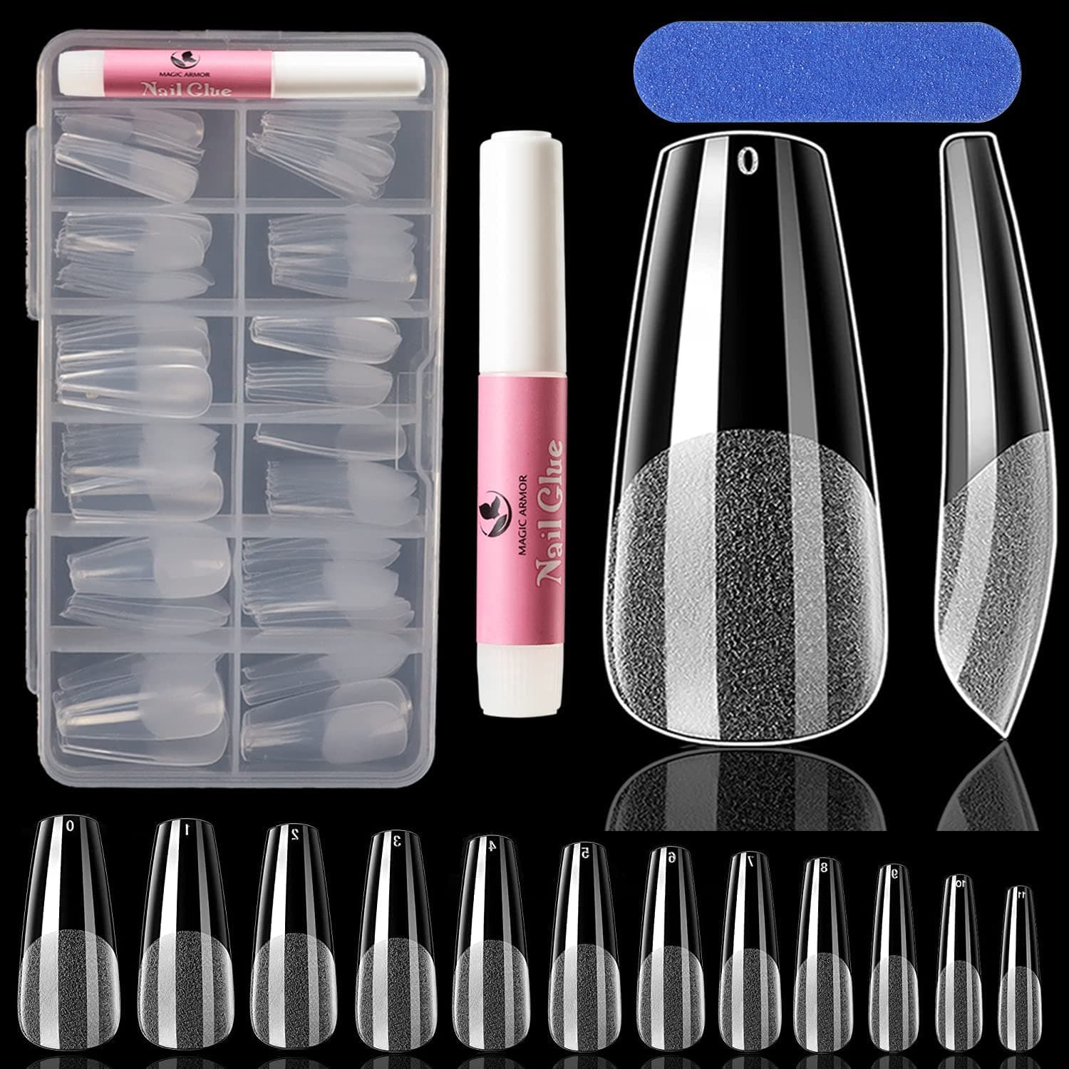 Coffin Gel Nail Tips - 120pcs Half Matte Long Coffin False Nails Tips Clear Acrylic Nail Coffin Shaped Ballerina Nails Tips Press On Nails Soft Gel Full Cover Coffin Nails Tips with Nail Glue,12 size