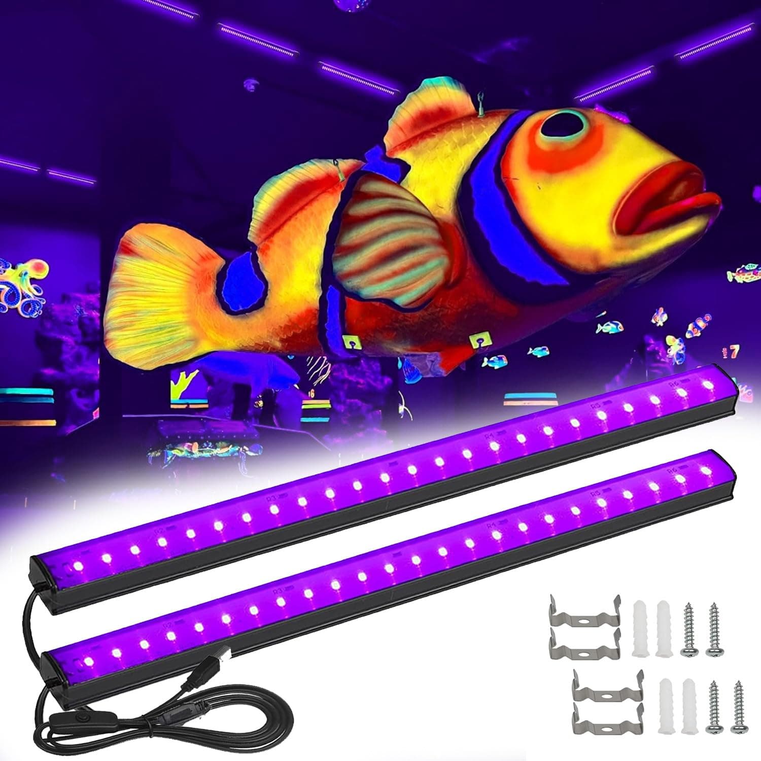 4 Pcs LED Black Light Bar, 15W USB Blacklight Strip Light for Glow Party, Magnetic Black Light Strip Tube, Portable LED Black Light for Fluorescent Tapestry Poster Body Paint Christmas Cabinet (2pcs)