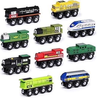 SainSmart Jr. Wooden Train Set Accessories, Magnetic Toy Car Set (10 PCS), Compatible with All Major Brands, Gift for Toddlers, Boys, and Girls Aged 3+