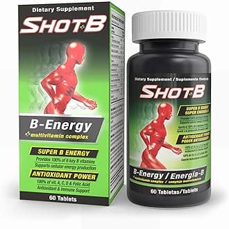 Shot B Multivitamin Complex, B-Energy, Vitamin B Complex with Antioxidant Support, B Complex Vitamins with A, C, D, E & Folic Acid for Cellular Energy & Immune Health - 6 Key B Vitamins, 60 Count