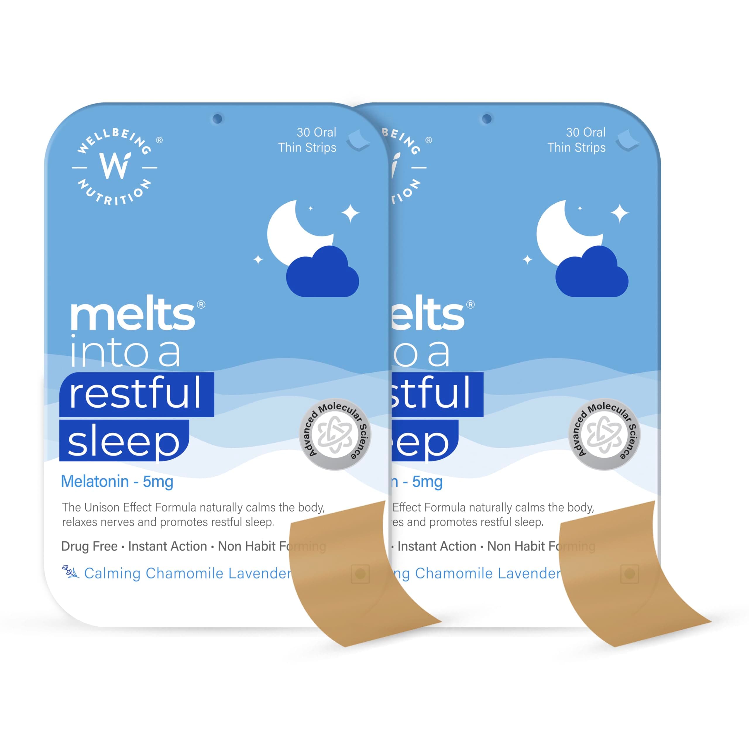 melts Restful Sleep | Plant-Based Melatonin 5mg for Deep Sleep, Stress Relief | Clinically Proven, Safe & Non-Addictive with Chamomile, Tagara, L-Theanine | 60 Oral Thin Strips