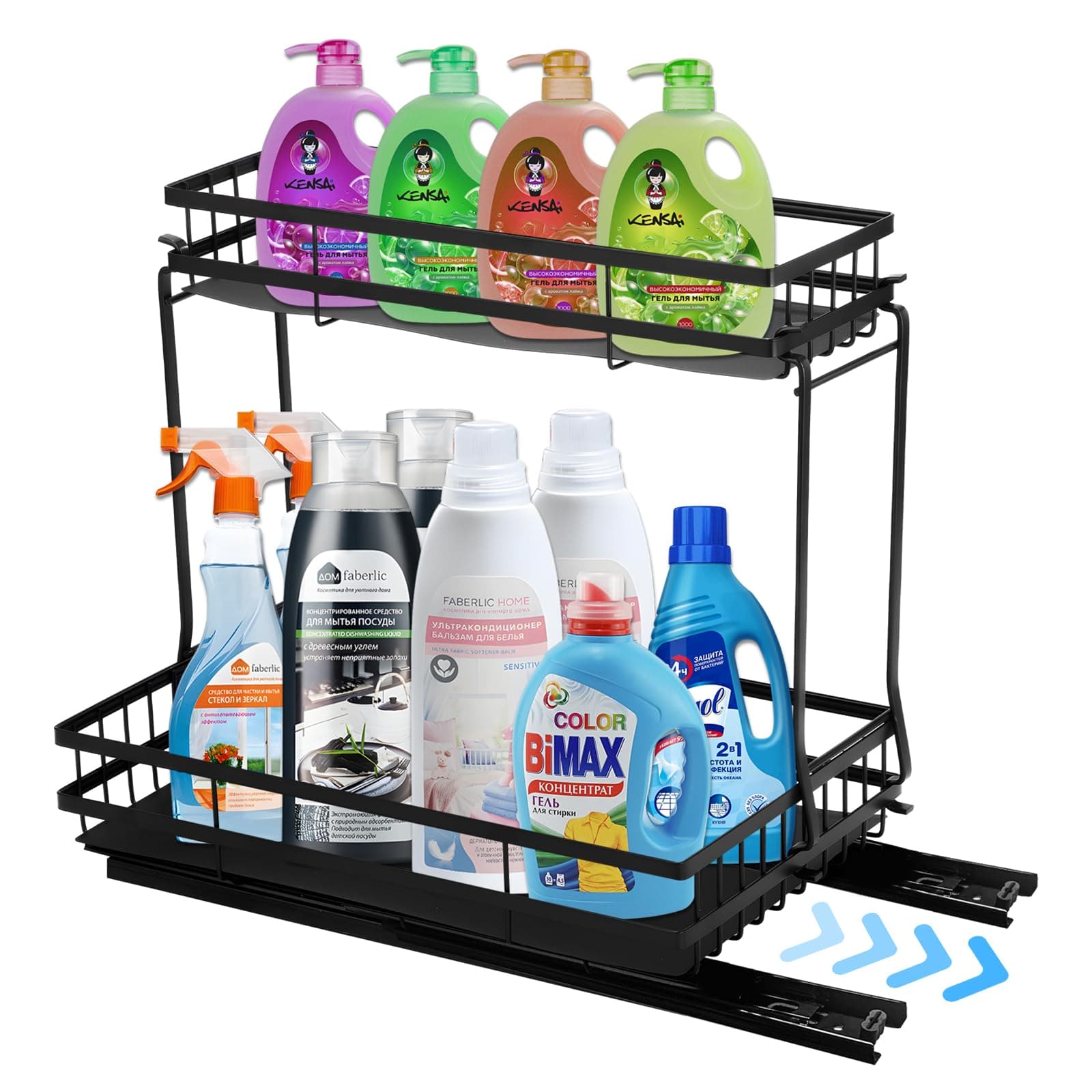 ZVONIMIR Pull Out Cabinet Organizer with 2 Tier Slide Under Sink Organizers and Storage, Sliding Cabinet Basket Under Sink, Multi-Purpose Storage Shelf Fit for Bathroom, Kitchen Cabinet