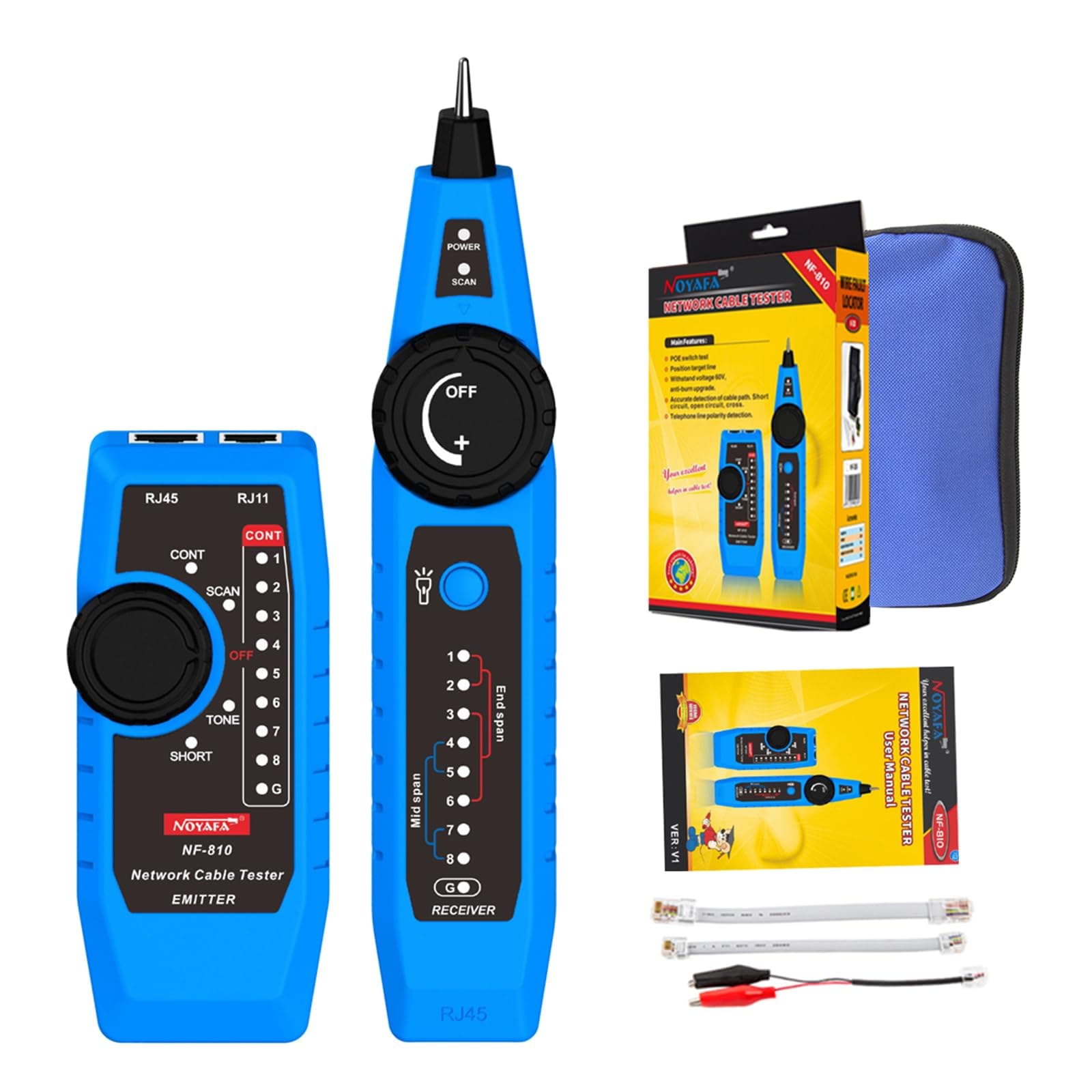 NF-810 Multifunctional Network Cable Tester, Ethernet LAN Network Wire Tracker with LED Light, Network line Scanning, PoE Tester, Network Line Finder for RJ11 RJ45 Cable Tracer,Telephone Line