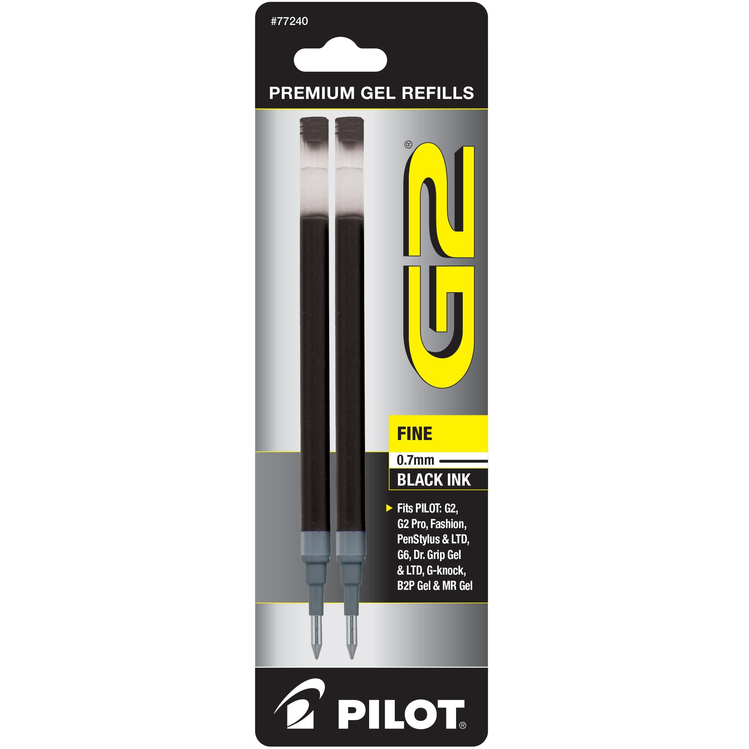 G2 Gel Ink Refills, Fine Point 0.7 mm, Black, Pack of 2