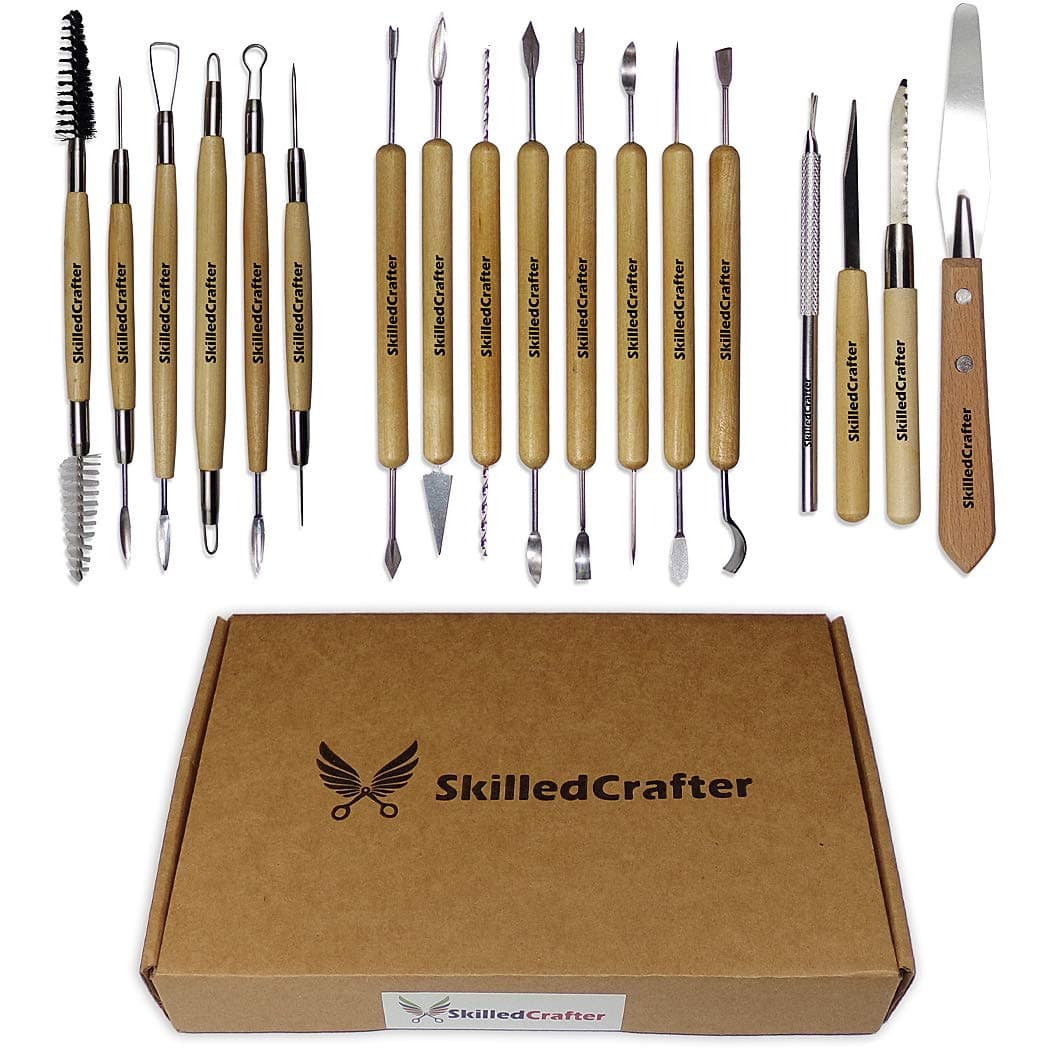 Skilled Crafter Clay Modeling Tools for Professional Sculptors. 18 Double Ended Carvers & Modelers for Sculpting, Trimming & Pottery Carving. for Sculpey, Polymer, Ceramics, Dough, Wax
