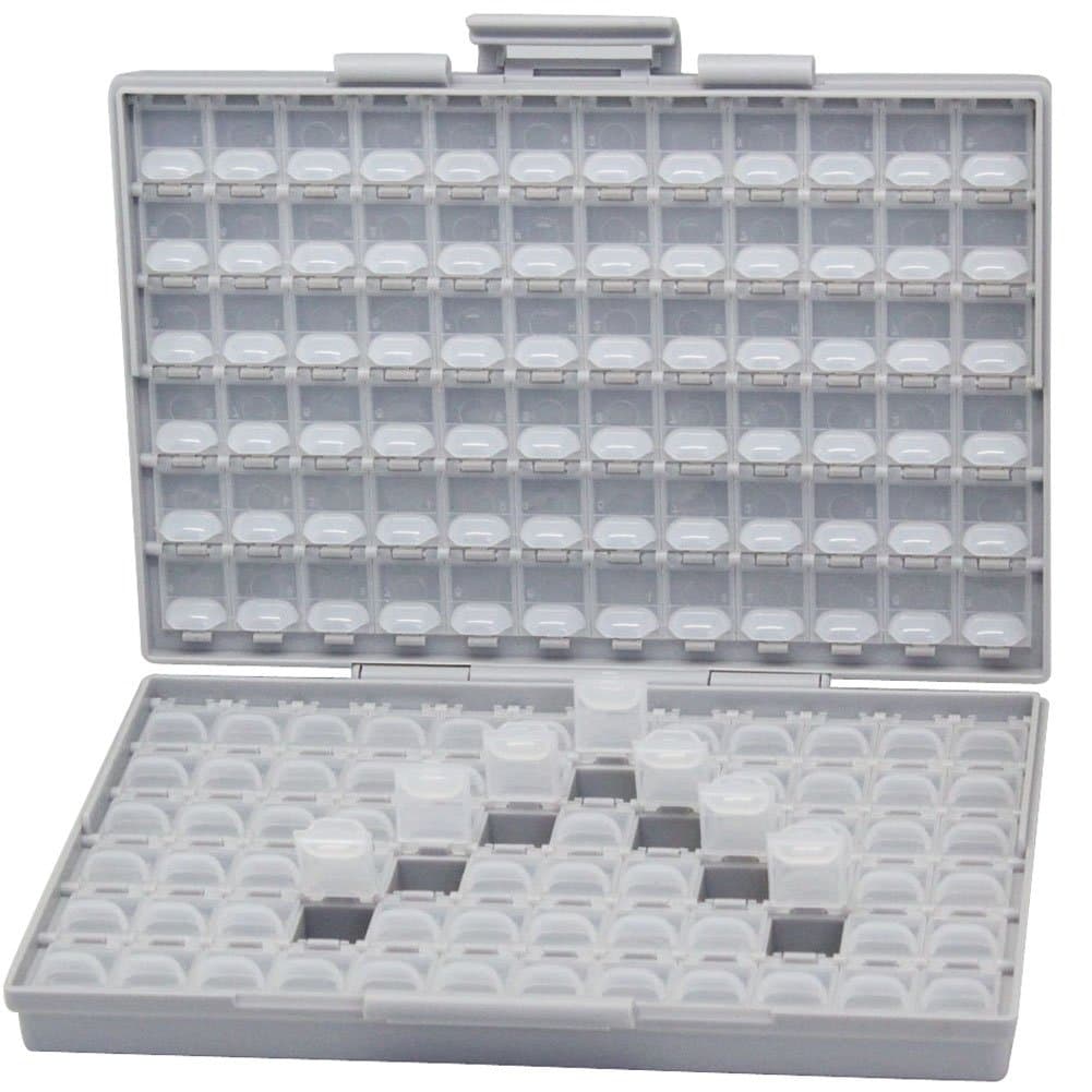 AideTek Box-all Enclosure for Surface Mount Components 1206 0805 0603 0402 0201 Size+ 198 White Labels 144 Compartments with Lid Hold up to 300pcs 1206 Resistor Capacitor
