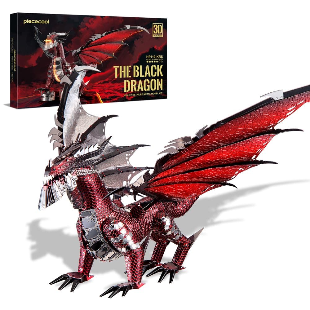 3D Metal Model Kits-Black Dragon King, DIY 3D Puzzles for Adults Brain Teaser Puzzles Toys for Teens, Great Birthday New Year Gifts, 107 Pcs