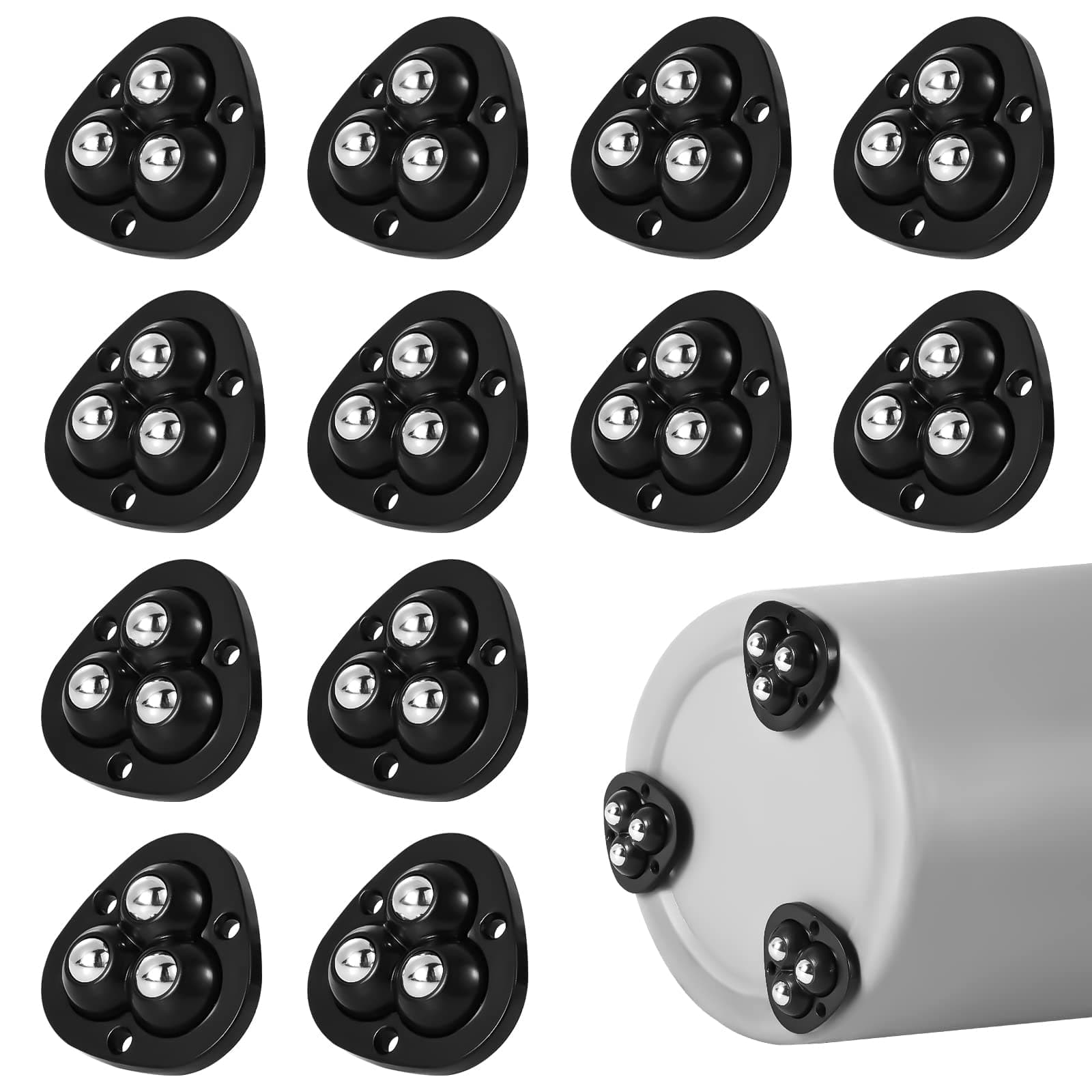 MAKINGTEC 12 Pcs Mini Sticky Pulley, Self Adhesive Caster Wheels 360 Degree Rotation Swivel Wheels Roller Pulley Tiny Wheels for Toy Car Storage Box Shoe Racks Trash Can DIY, Black