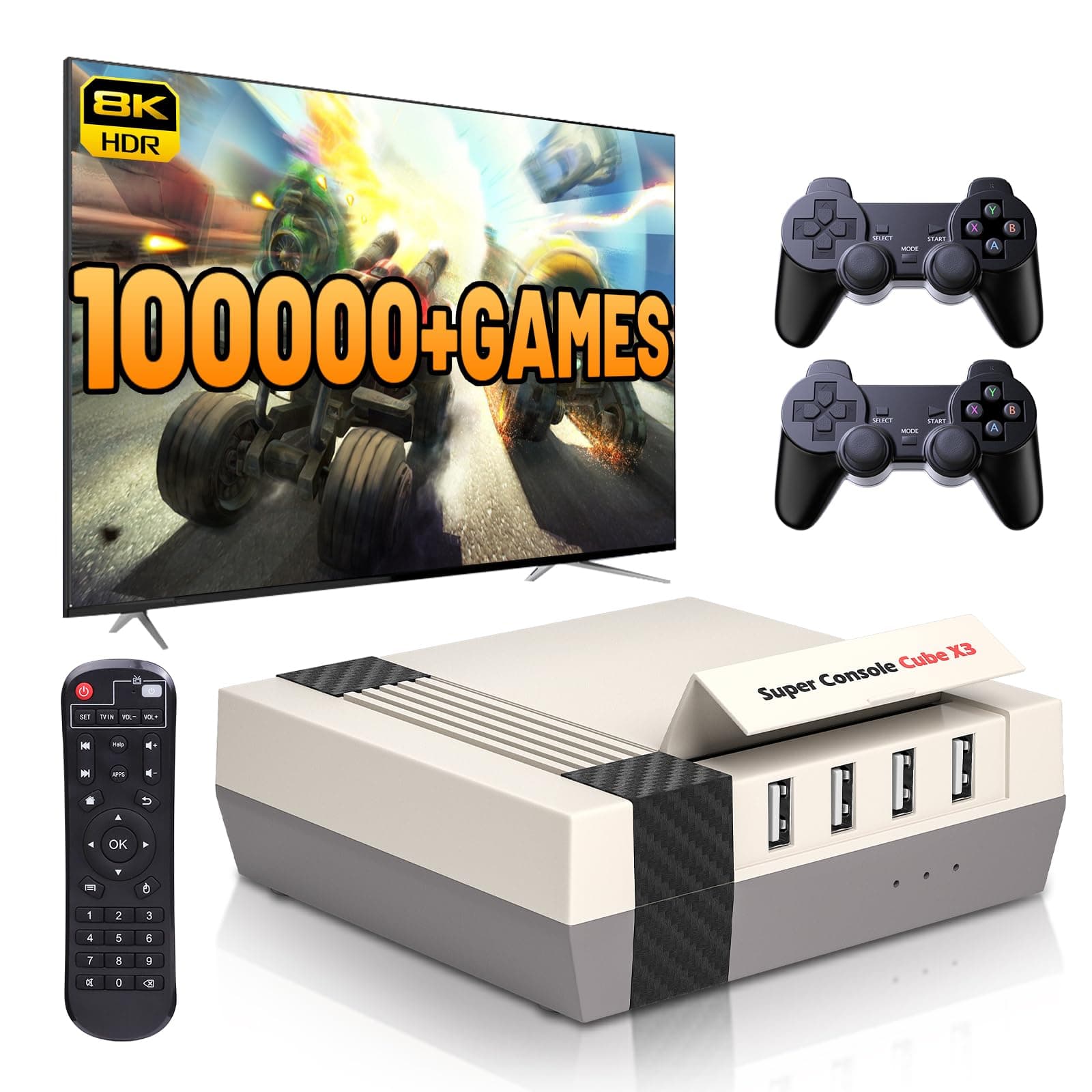 Super Console Cube X3 Retro Game Console with 100000+ Games, EmuELEC 4.5/Android 9.0/CoreELEC 3 Systems in 1,2.4G+5G,BT 4.0,Compatible with PSP/PS1/Arcade