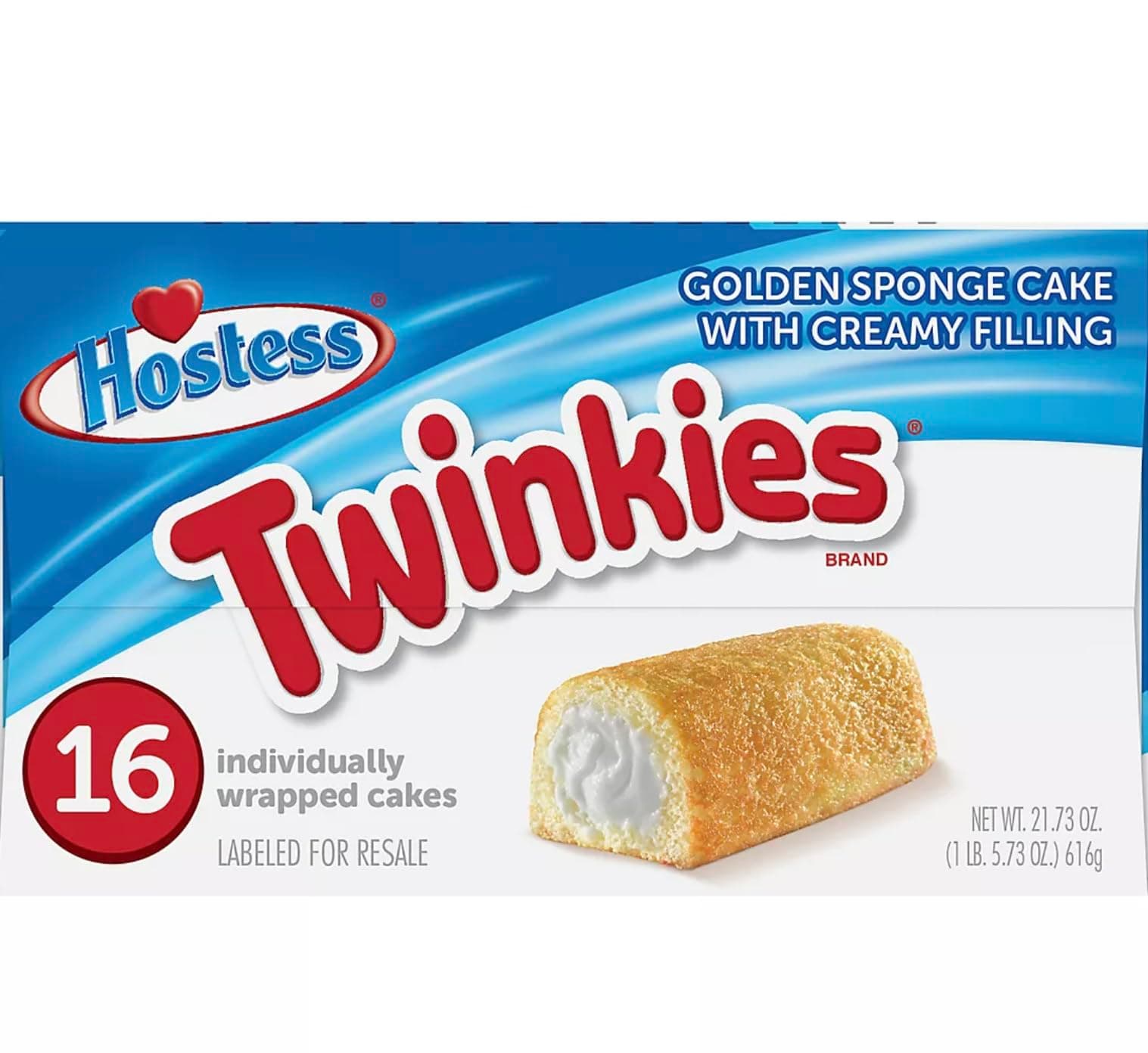 Hostess Twinkies Labeled for resale with UPC code and ingredients 1.31oz / 16 pk