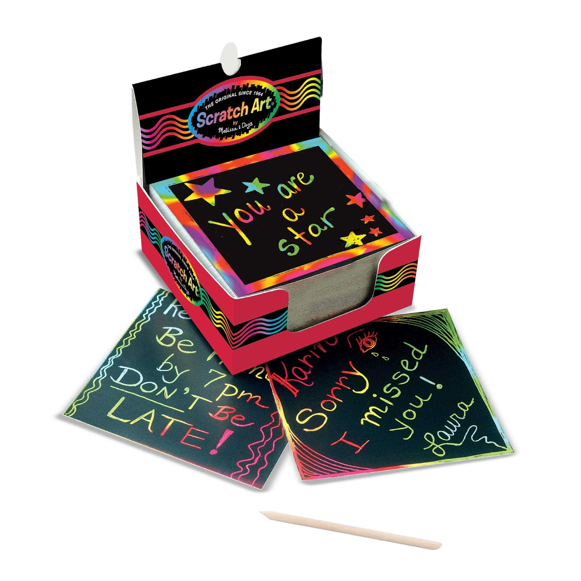 Scratch Art Box of Rainbow Mini Notes (Arts & Crafts, Wooden Stylus, 125 Count)