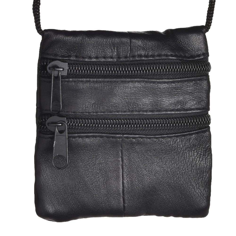 LarissaReal Genuine Soft Black Patchwork Leather Neck Purse