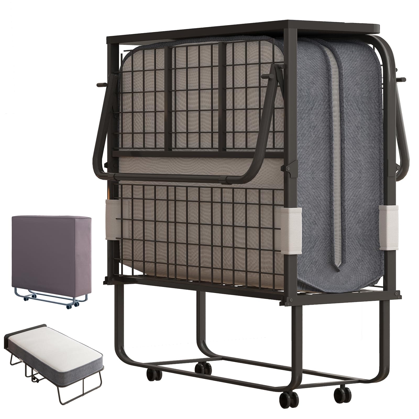 Folding Bed with Memory Sponge Mattress, 75 x 46 Rollaway Bed for Adult, Comfortable Fold Up Portable Sleeping Guest Cot Beds, Perfect for Camping, Travel, Nursing in Hospital - Upgraded