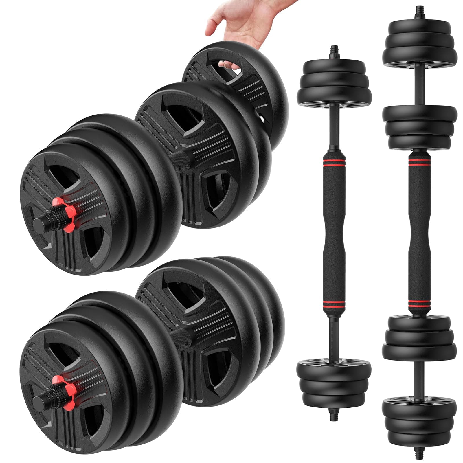 UKEEP Adjustable Dumbbells Set, 20/30/40/55/60/80lbs Free Weight Set with Connector, 2 or 3 in 1 Dumbbells Set Used as Barbell, Kettlebells, Fitness Exercises for Home Gym Suitable Men/Women