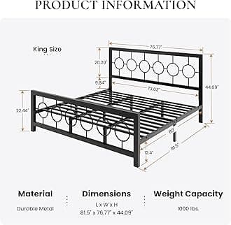 SHA CERLIN King Size Metal Bed Frame with Vintage Circular Design Headboard and Footboard,No Box Spring Required,Easy Assembly,Noise-Free,Black