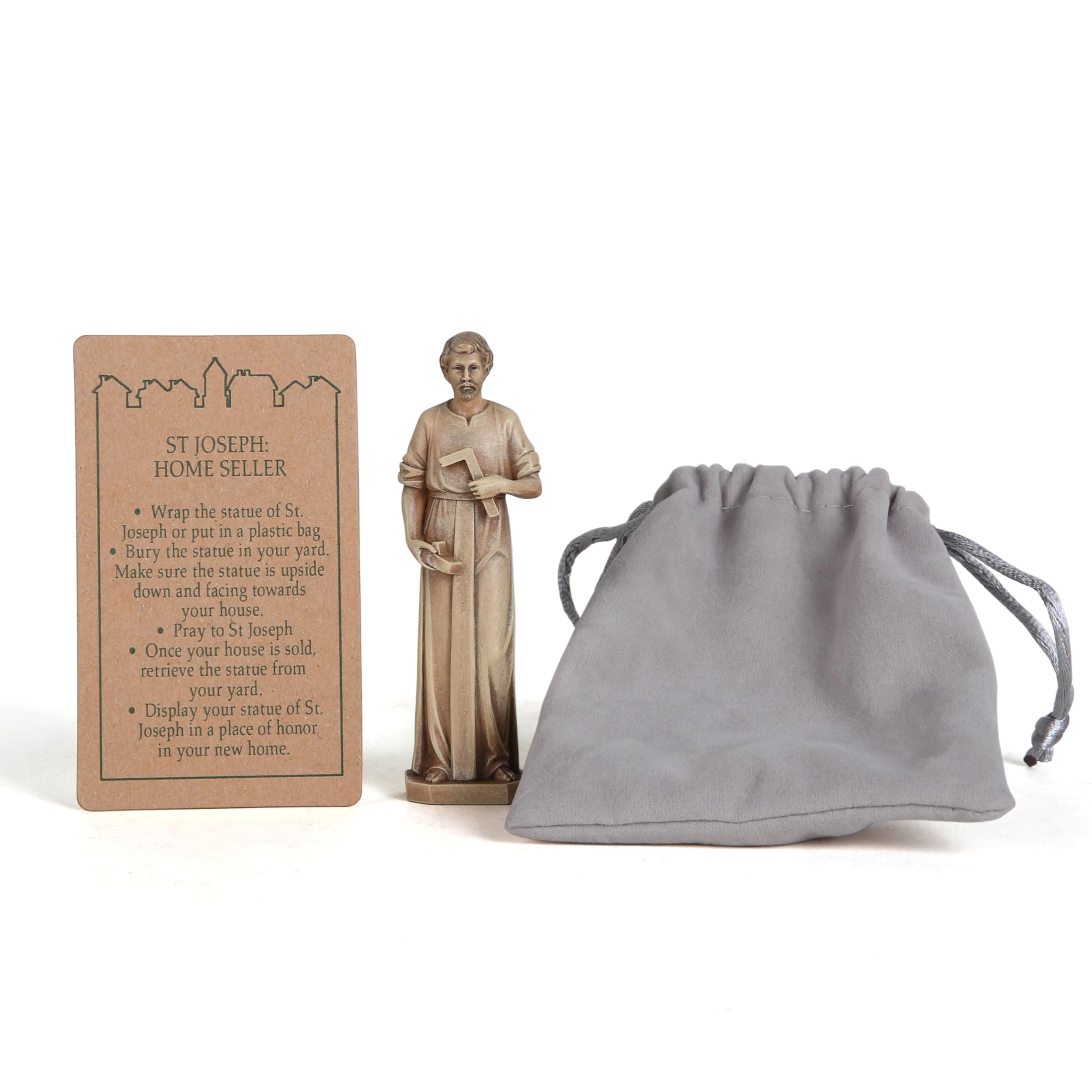 BC Catholic St. Joseph Statue for Selling Homes, Patron Saint Figure, Home Seller Kit with Instruction Card, with Burial Bag, 3.5inches H, Handpainted by Buildclassic