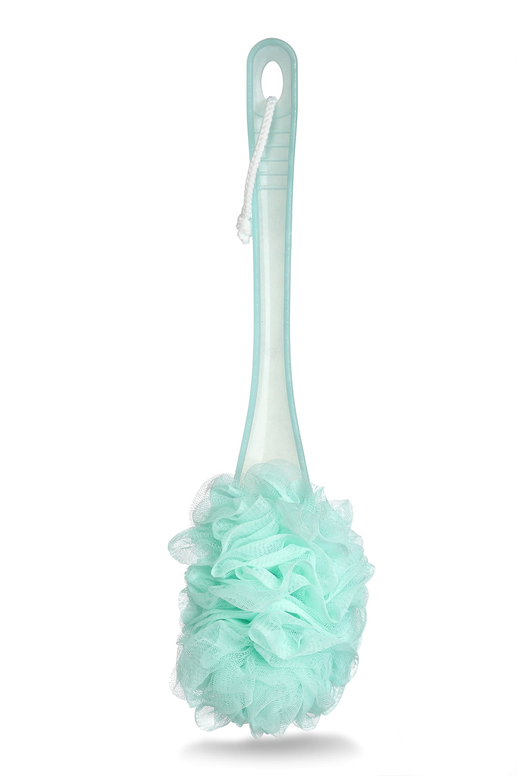 Bath Loofah & Brush with Long Handle Sponge Back Scrubber Shower & Bath Handle Exfoliating Pouf Scrubber on a Stick Body Back Luffa Brush by Woods World (Green)