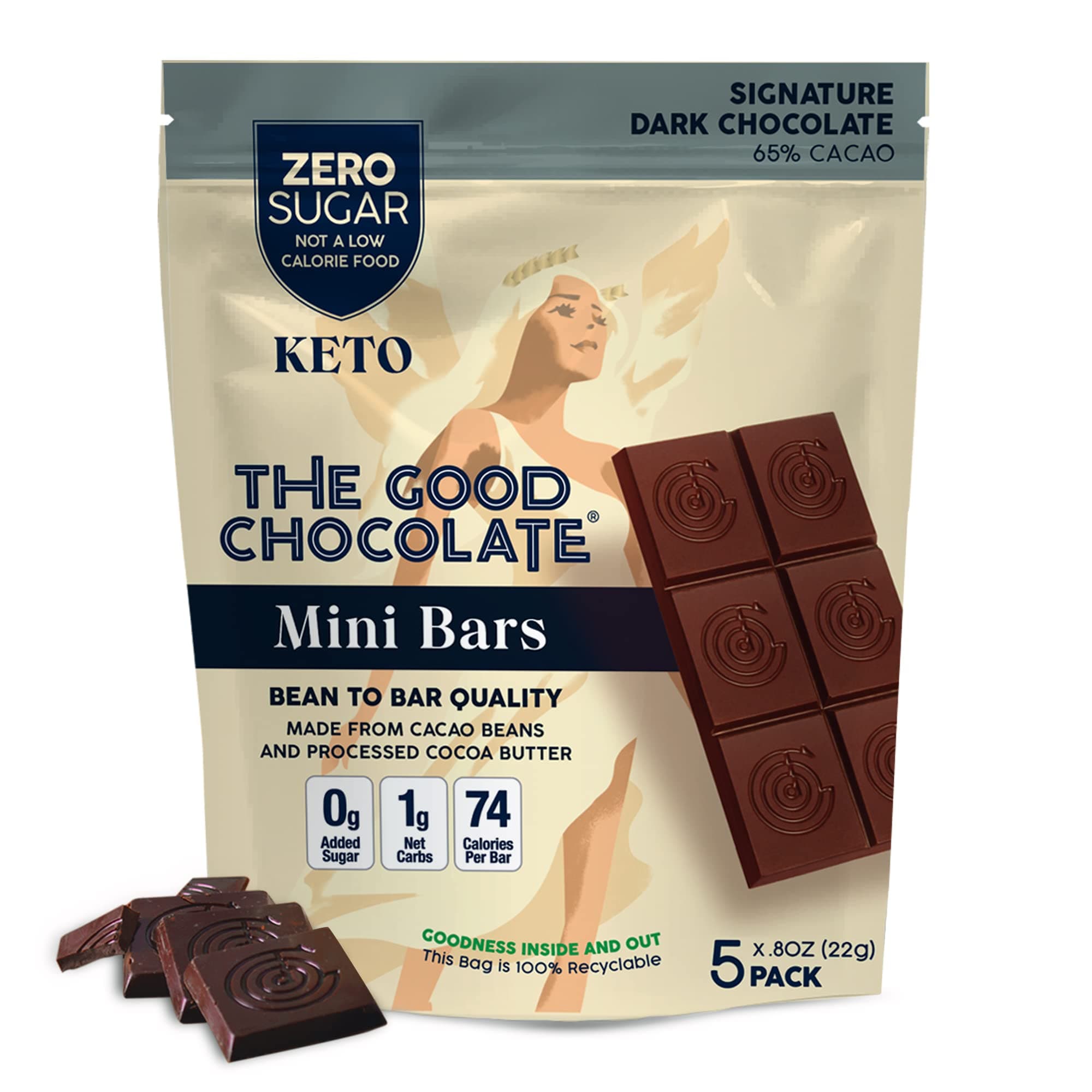 Keto Dark Chocolate Mini Bars, Zero Sugar, Lower Net Carb Snack, Lower Calorie, Vegan Chocolate Candy, 1 Snack Pack