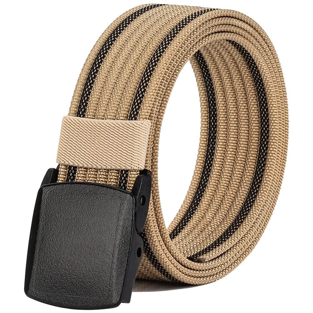 Men Nylon Canvas Belt Tactical with Plastic Buckle, Adjustable Trim to Fit 28-49" Waist
