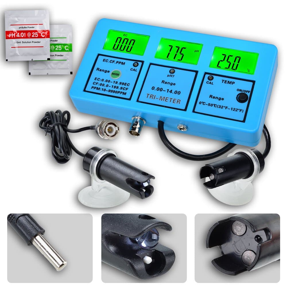 Digital 3 LCD Water Quality Tester Meter with Backlight Aquarium EC CF TDS PH Temp ˚C