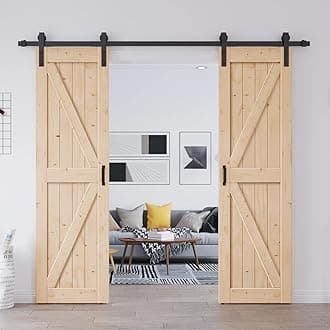 EaseLife 48in x 84in (Double 24in×84in Door) Barn Door with 8FT Sliding Door Hardware & Handle Included,DIY Assemblely,Easy Install,Apply to Interior Rooms & Storage Closet,K-Frame