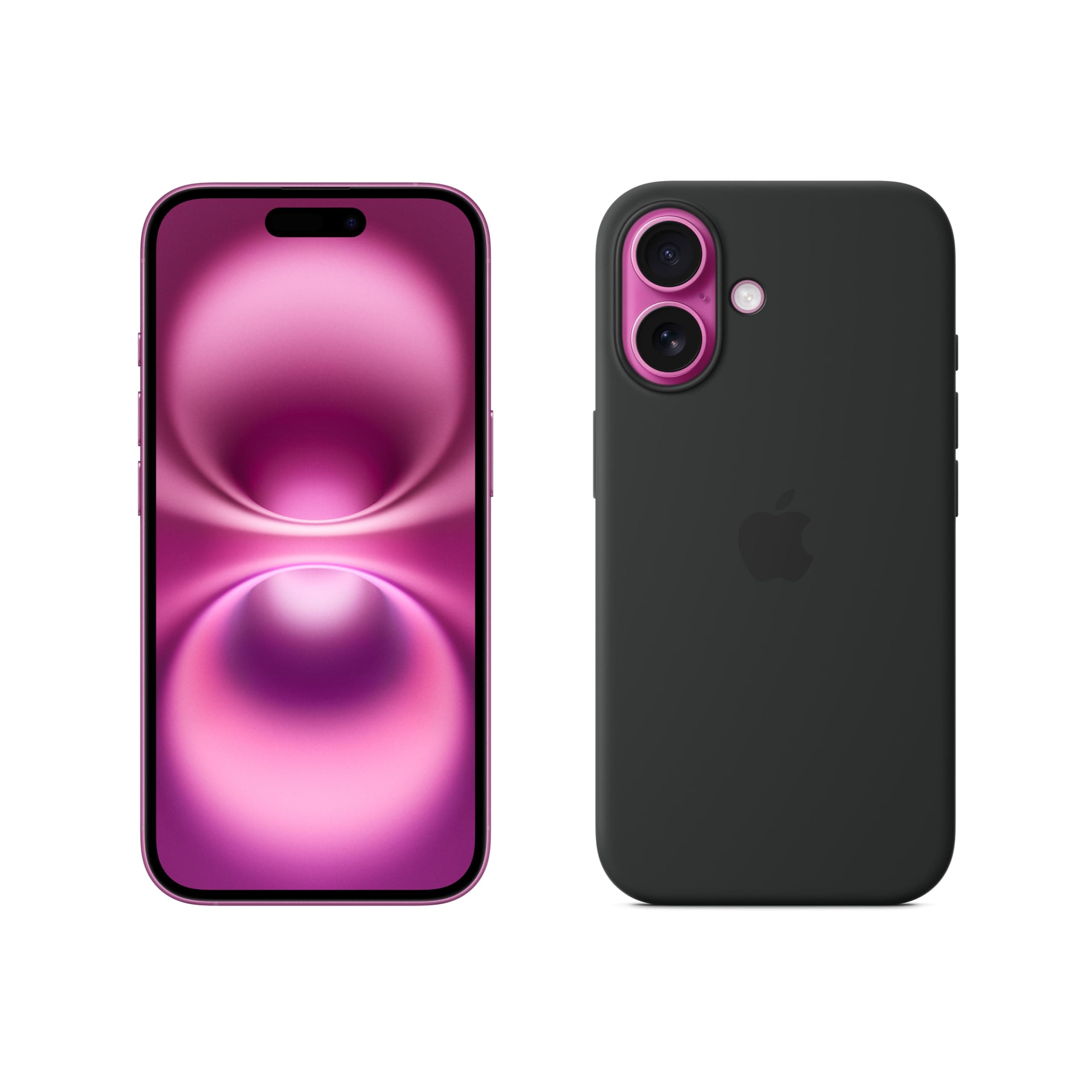 Apple iPhone 16 128GB: 5G Mobile phone with Apple Intelligence - Pink + Silicone Case with MagSafe - Black