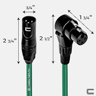 Balanced XLR Cable Male to Right Angle Female - 30 Feet Green - Pro 3-Pin Microphone Connector for Powered Speakers, Audio Interface or Mixer for Live Performance & Recording