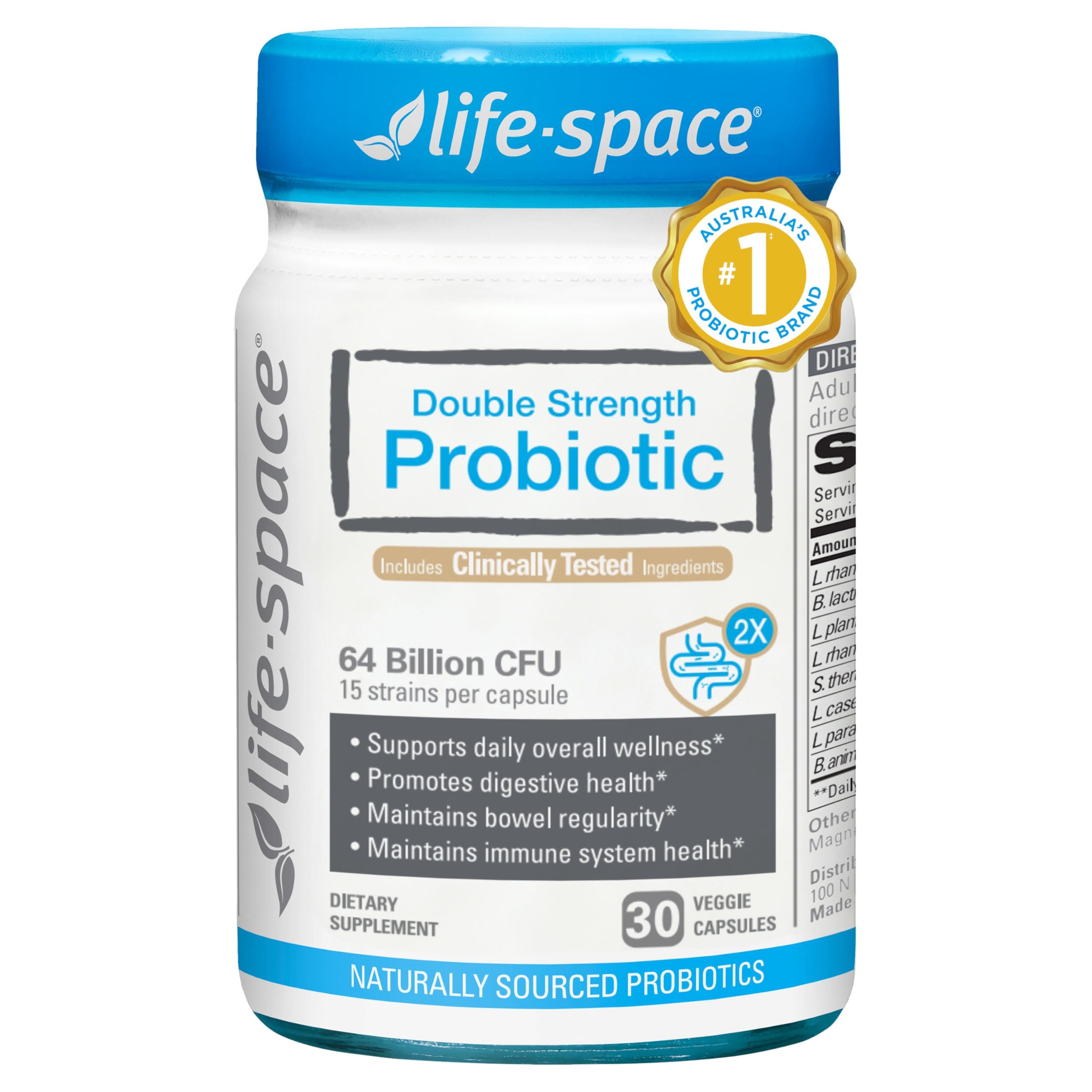 Double Strength Broad Spectrum Probiotic, 64 Billion CFU & 15 Diverse Strains, Redouble Formulated for Digestive Health & Immune Health, Probiotics for Women & Men - 30 Veg Capsules