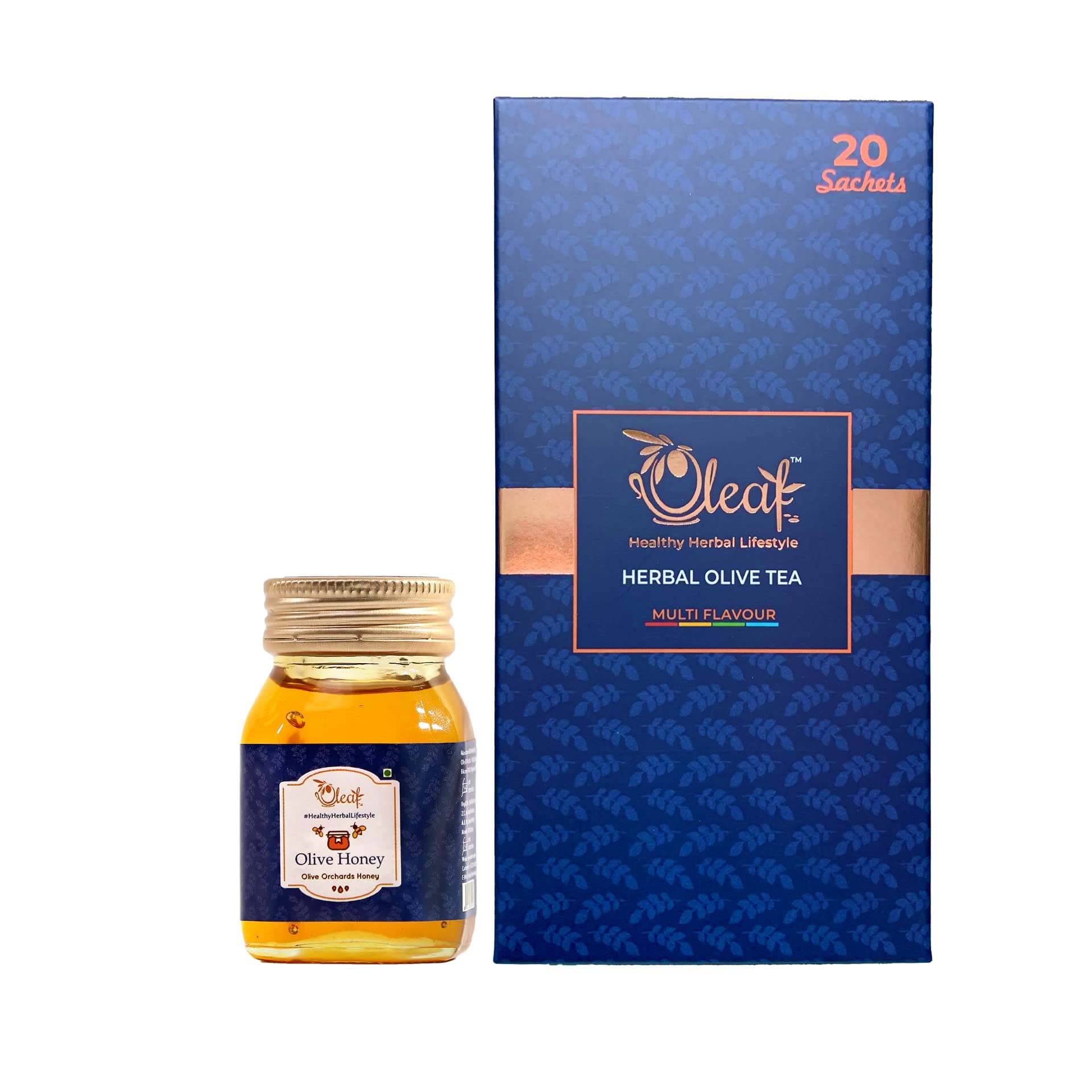Combo of Olive Leaf - Herbal Tea (Multi Flavour x 20 Tea Bags) and Olive Honey (100 GMS) | Herbal Tea for Immunity