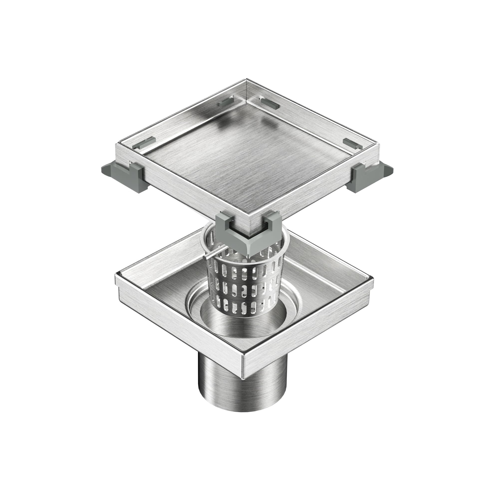 4-Inch Square Shower Drain with Removable Tile Insert Grate,Brushed 304 Stainless Steel,CUPC Certified, Includes Hair Strainer
