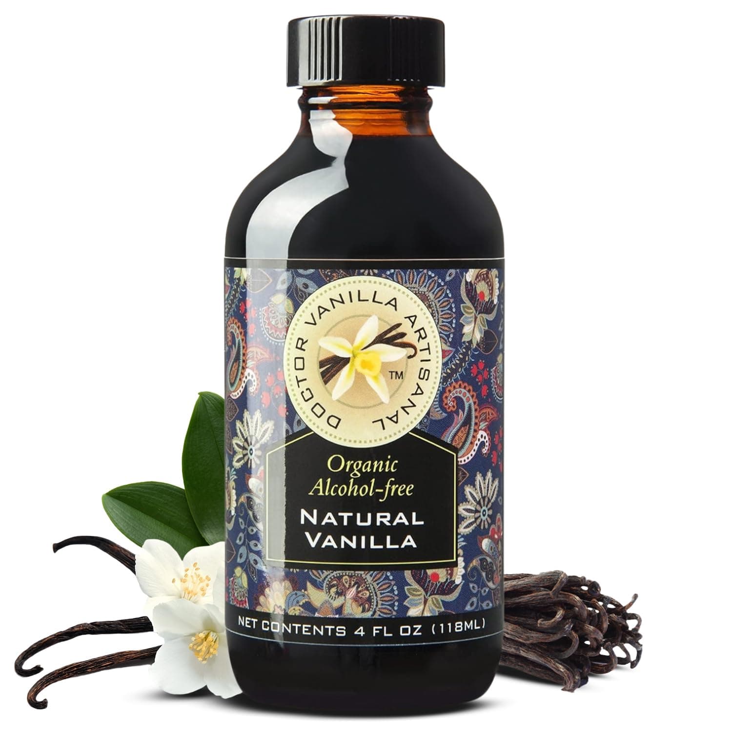 Organic Vanilla Alcohol‑Free Flavor, 4 fl oz - Madagascar Bourbon vanilla, 100% natural, sugar‑free, GMO‑free, gluten‑free, vegan, paleo, keto, kosher, and halal