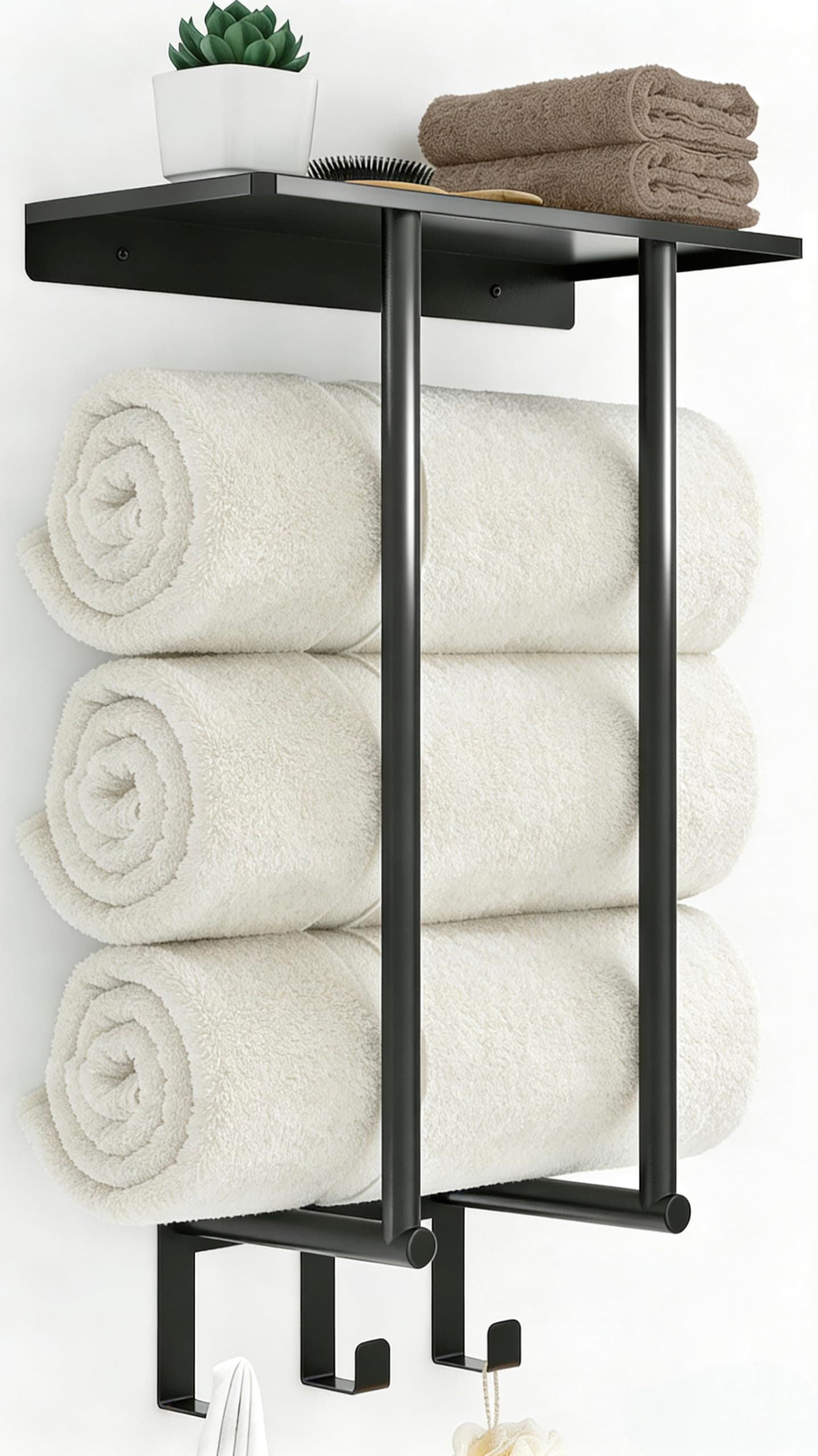 Towel rack with shelf