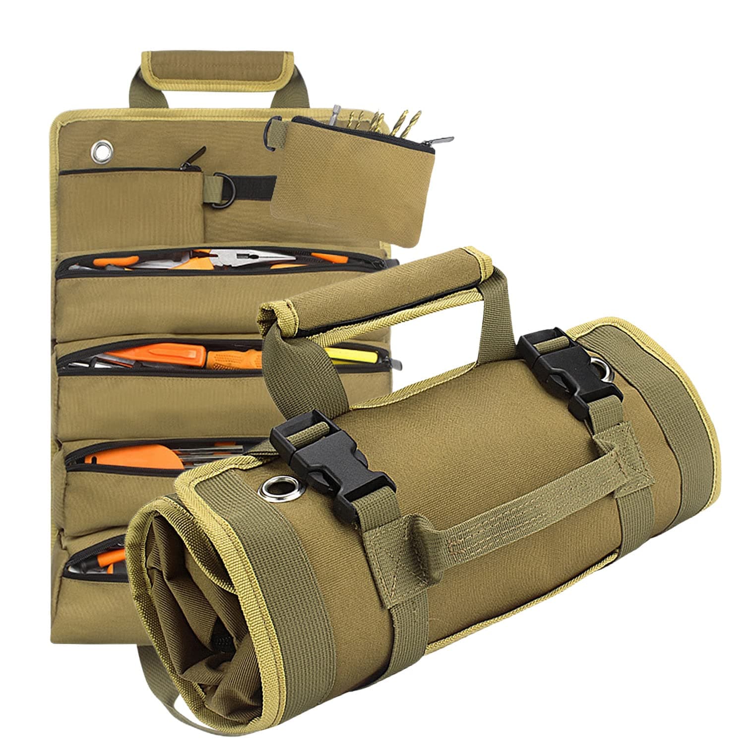 Zarmanuae Roll Up Tool Bag, Tool Organizers Small Tool Bag With Detachable Pouches, Heavy Duty Roll Up Tool Bag Organizer With 6 Tool Pouches, Tool Roll Organizer For Mechanic, Electrician & Hobbyist