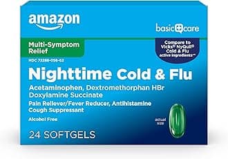 Nighttime Cold & Flu Relief, Pain Reliever, Fever Reducer, Multi-Symptom, Sore Throat, Cough, Runny Nose, 24 Softgels